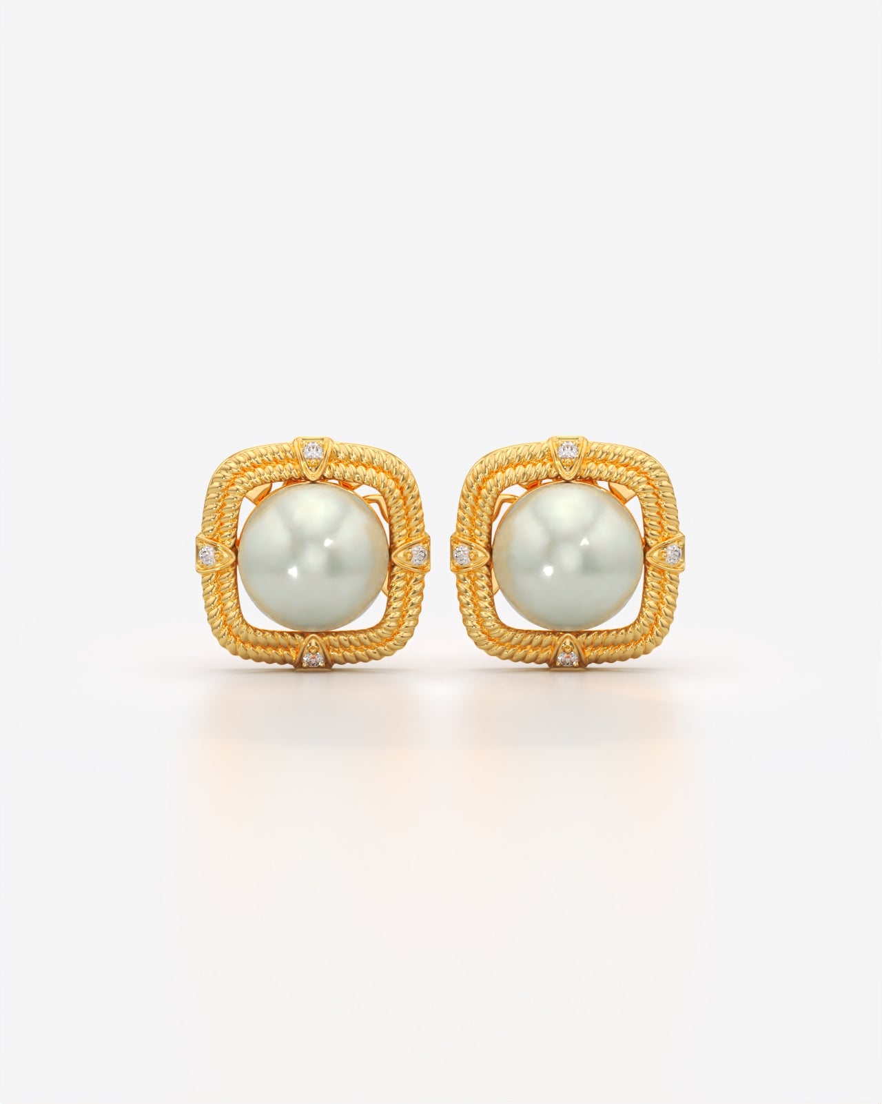 Twisted Rope Pearl Stud Earrings Set