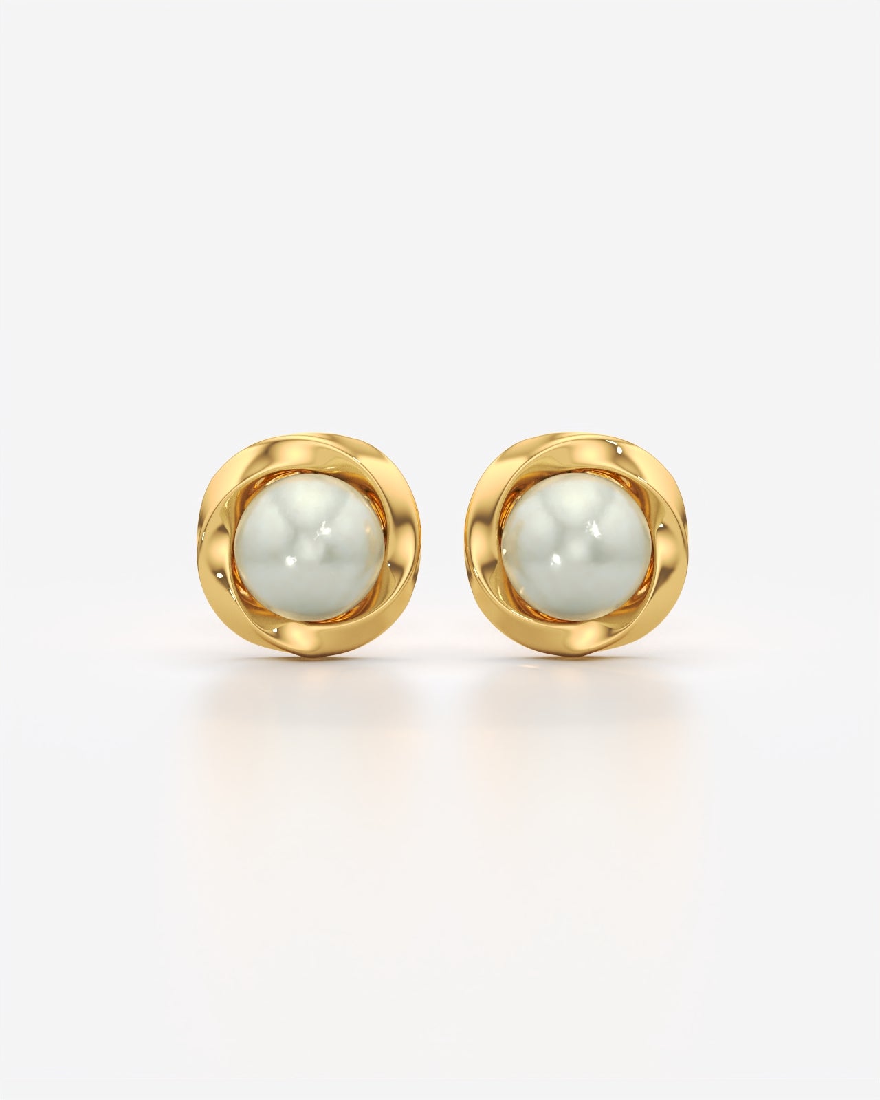 Classic Pearl Stud Earrings with Twisted Bezel