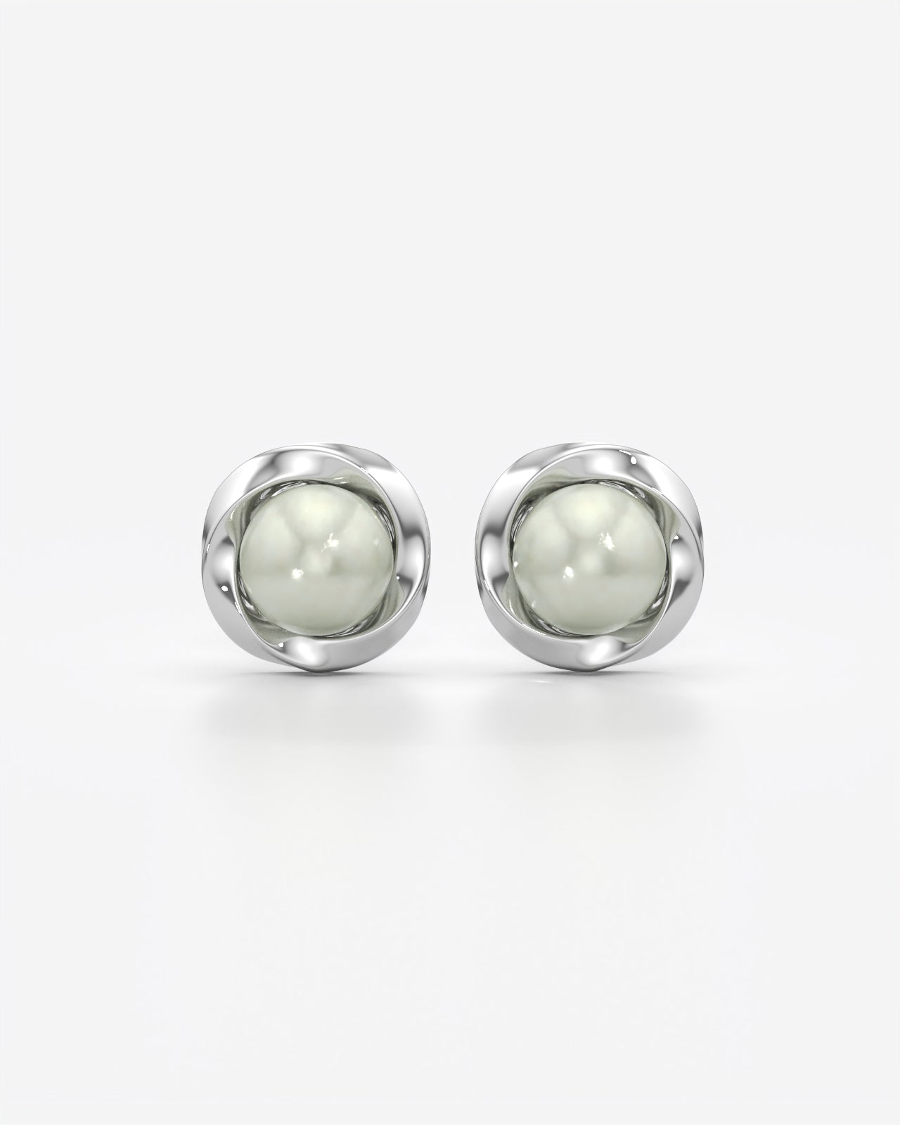 Classic Pearl Stud Earrings with Twisted Bezel