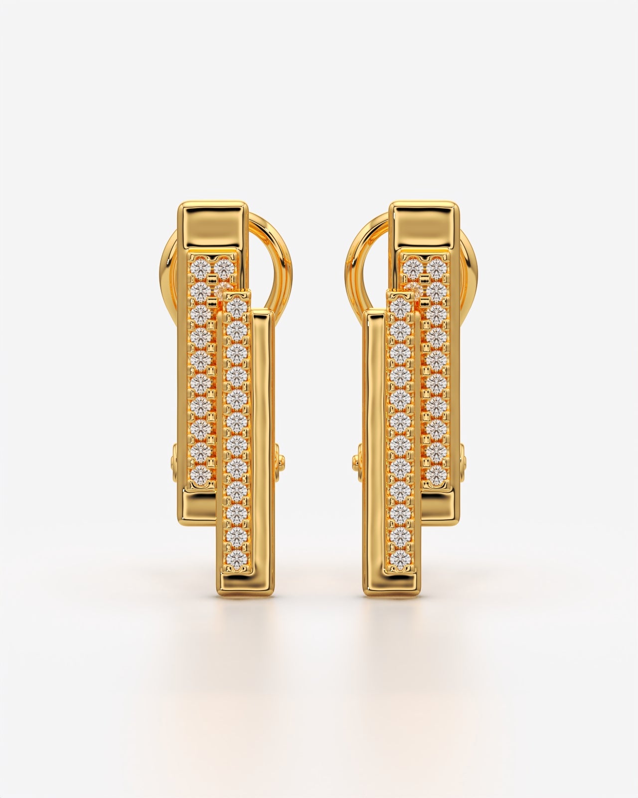 Dual Row Pavé Bar Huggie Earrings