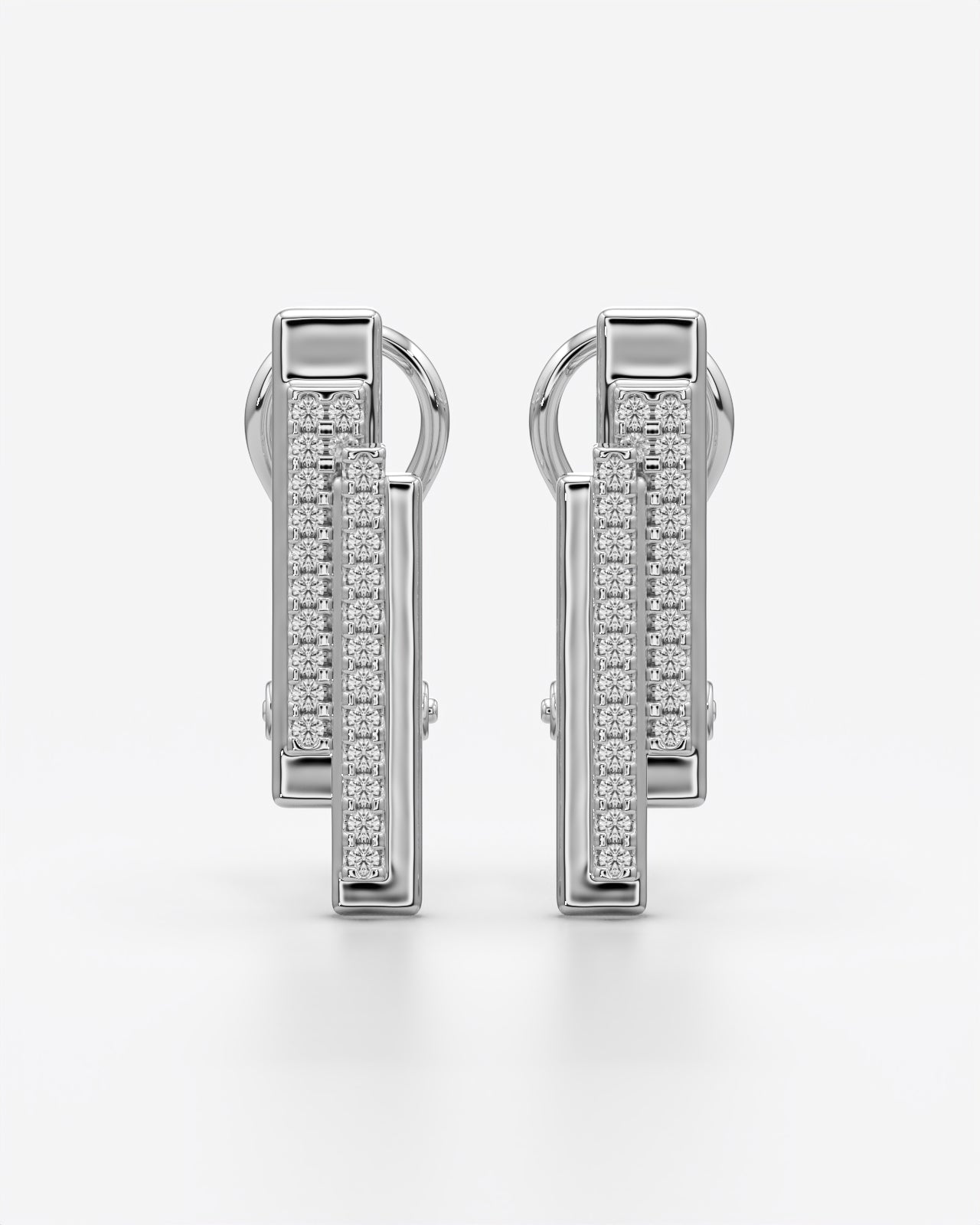 Dual Row Pavé Bar Huggie Earrings