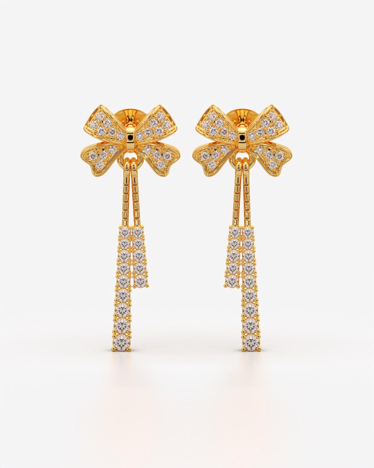 Sparkling Bow Drop Earrings with Crystal Tassels