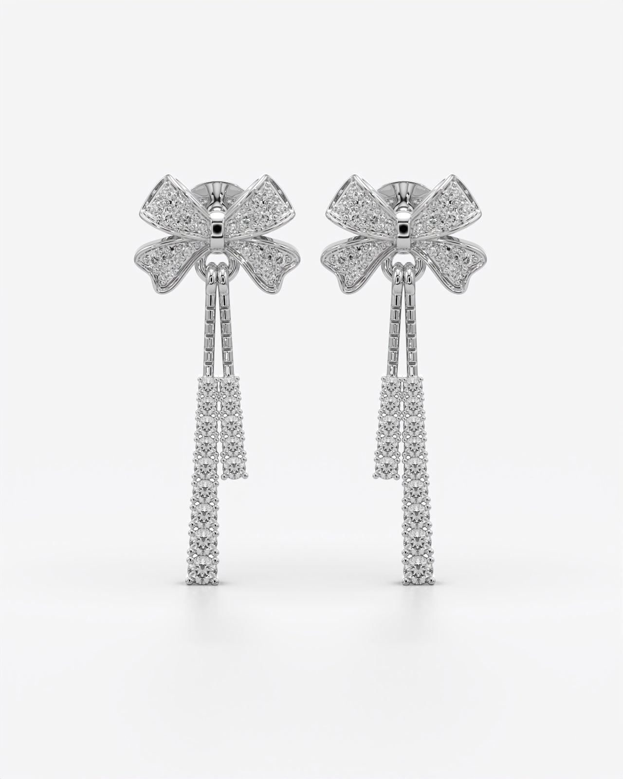 Sparkling Bow Drop Earrings with Crystal Tassels