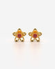 Blooming Flower Stud Earrings with Red Stone