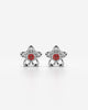 Blooming Flower Stud Earrings with Red Stone