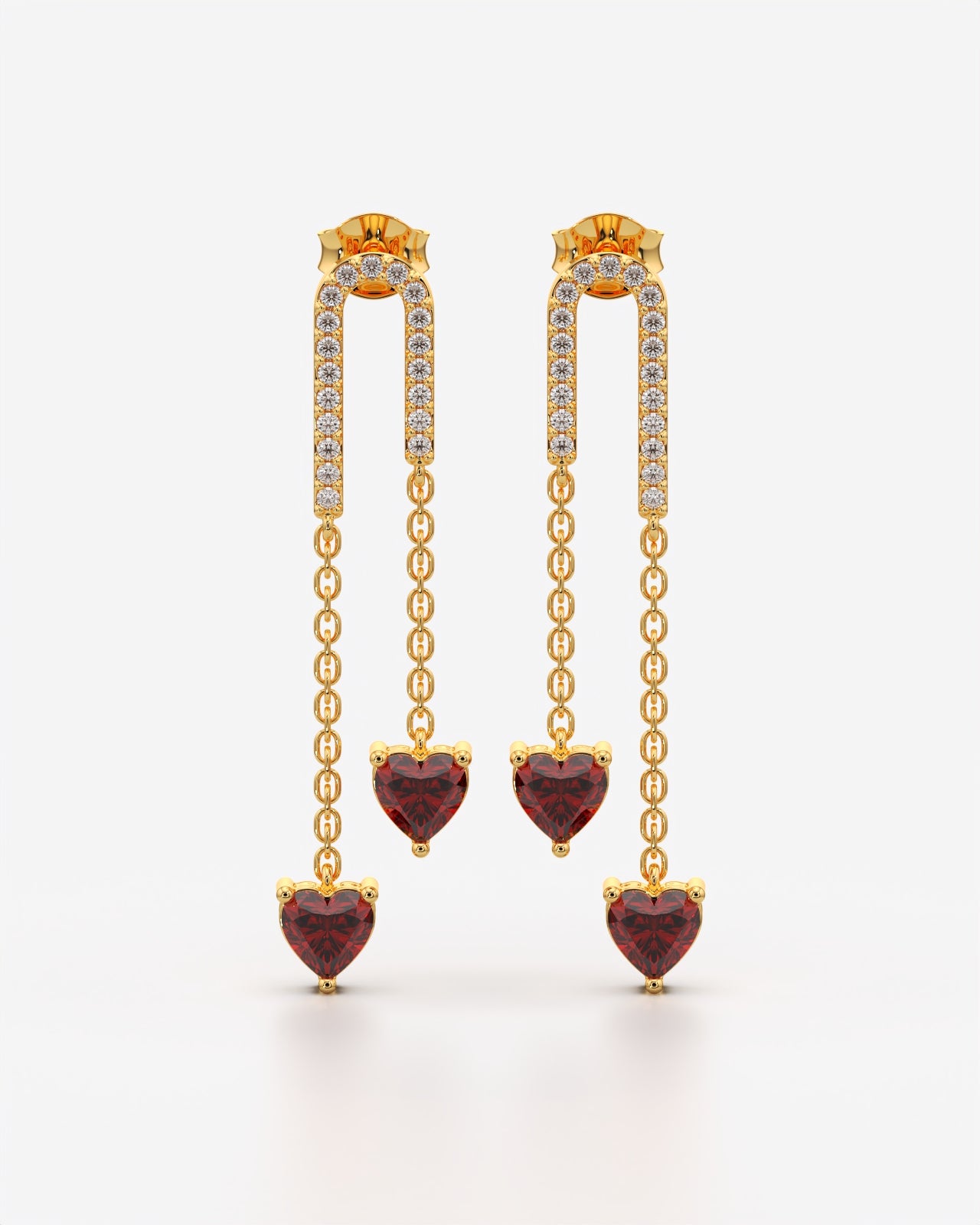 Cascading Hearts Double Drop Chain Earrings