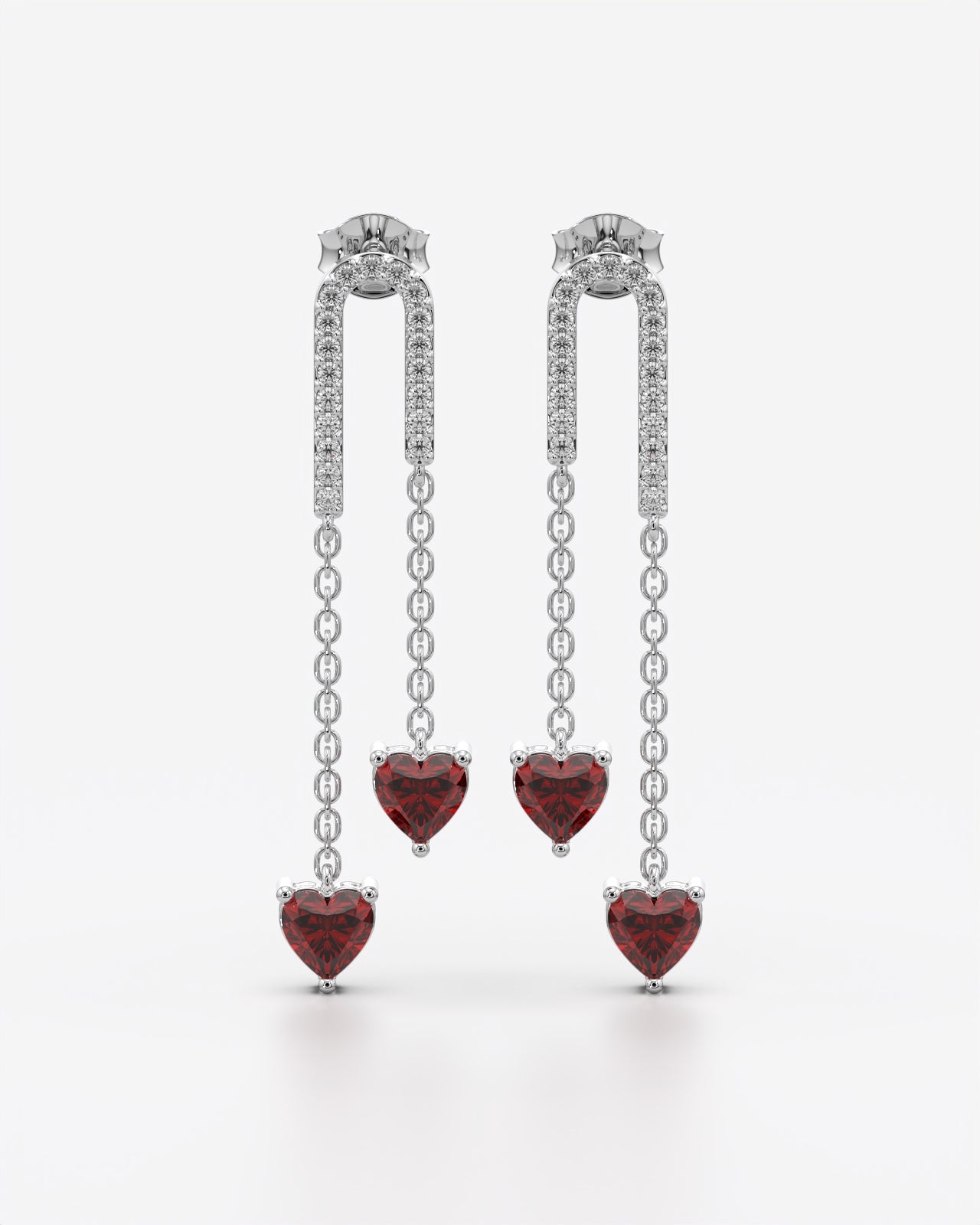 Cascading Hearts Double Drop Chain Earrings