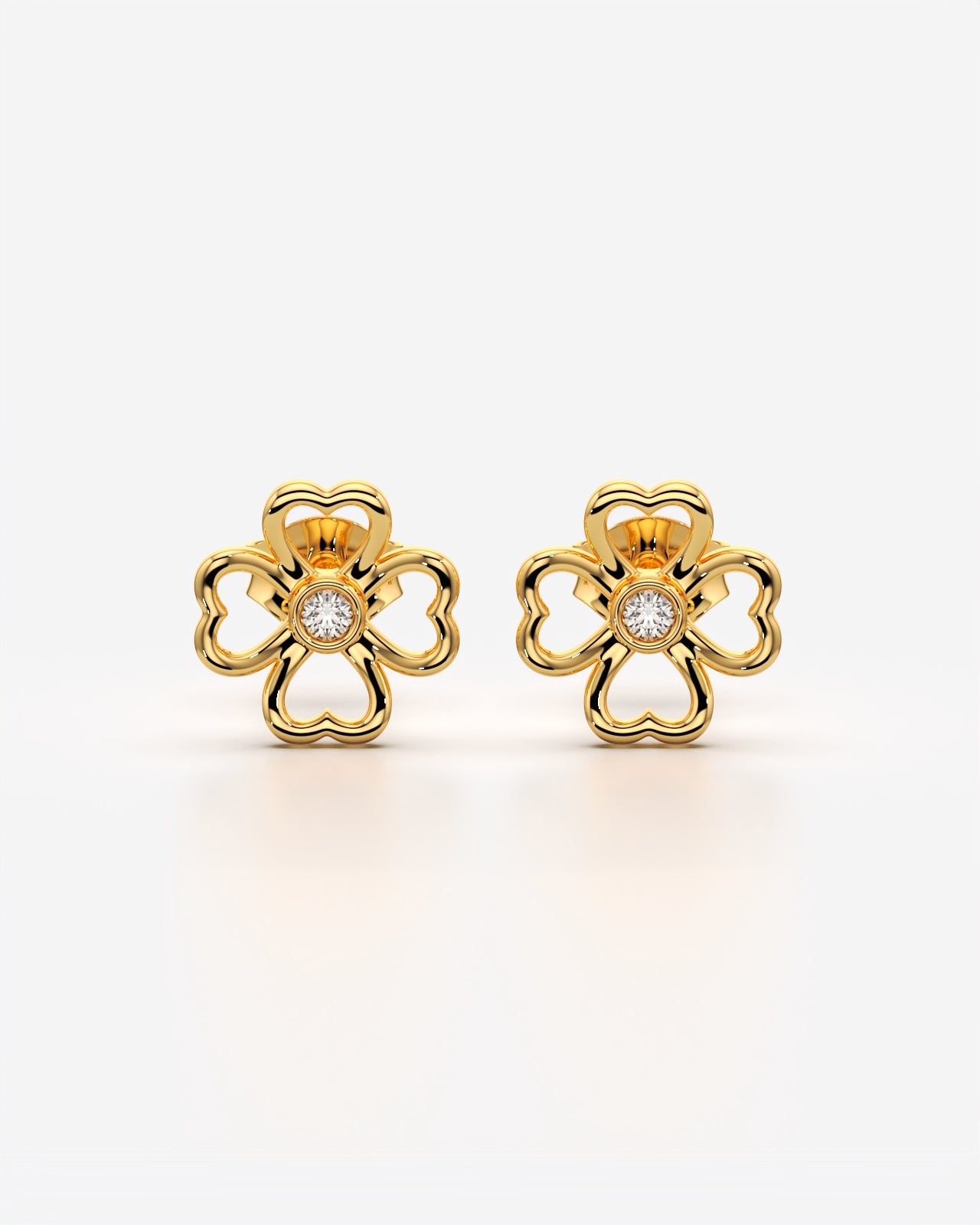 Lucky Clover Heart Stud Earrings with Stone