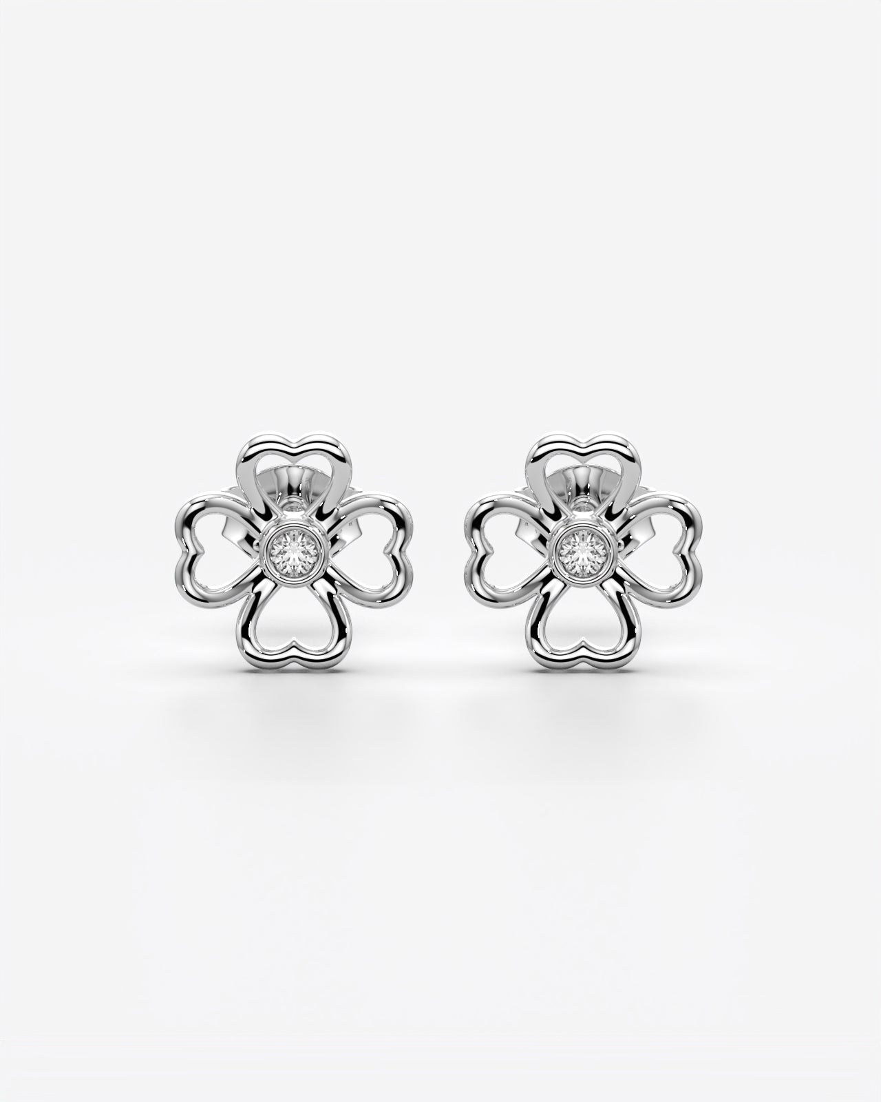Lucky Clover Heart Stud Earrings with Stone