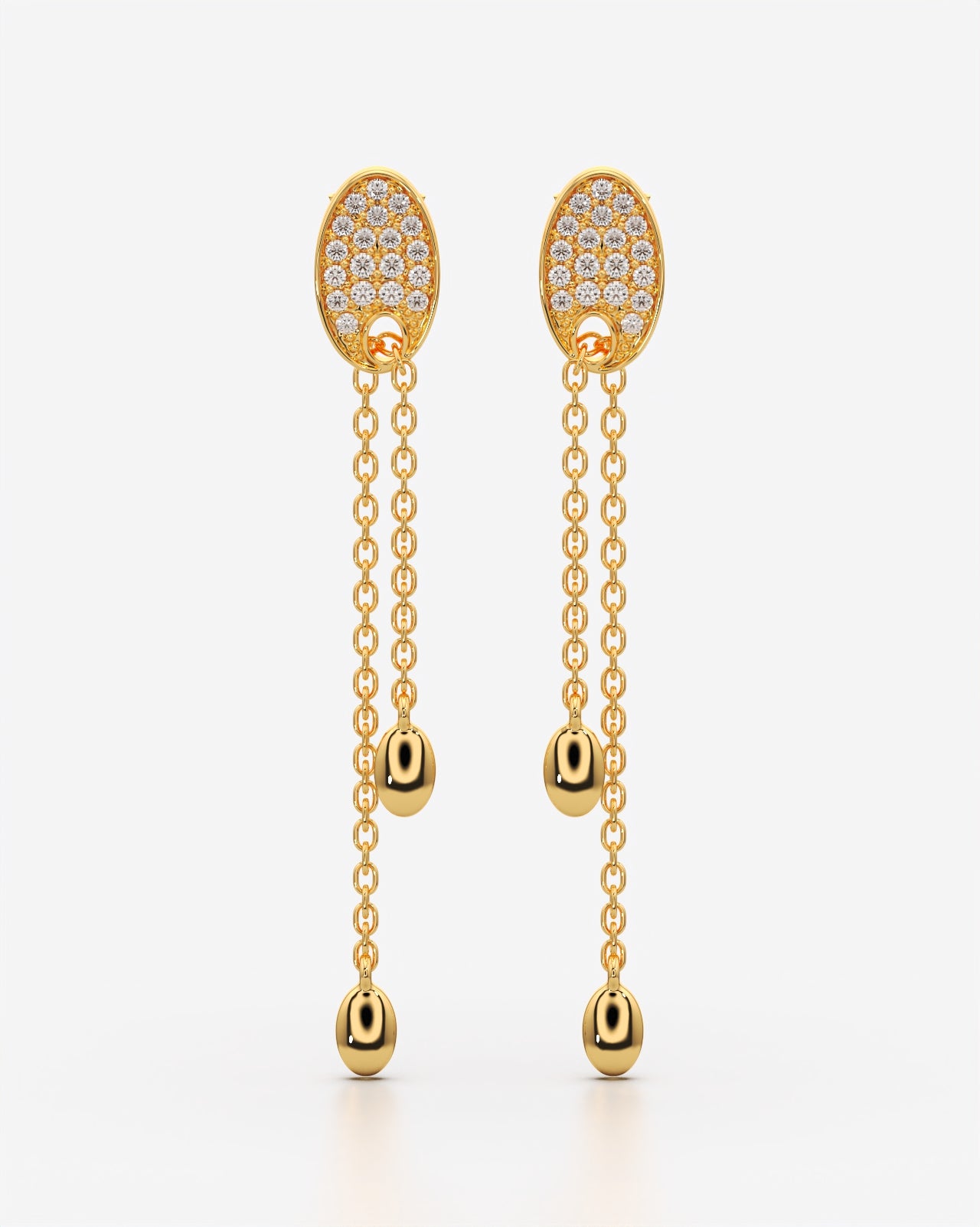 Pave Oval Drop Chain Dangle Earrings