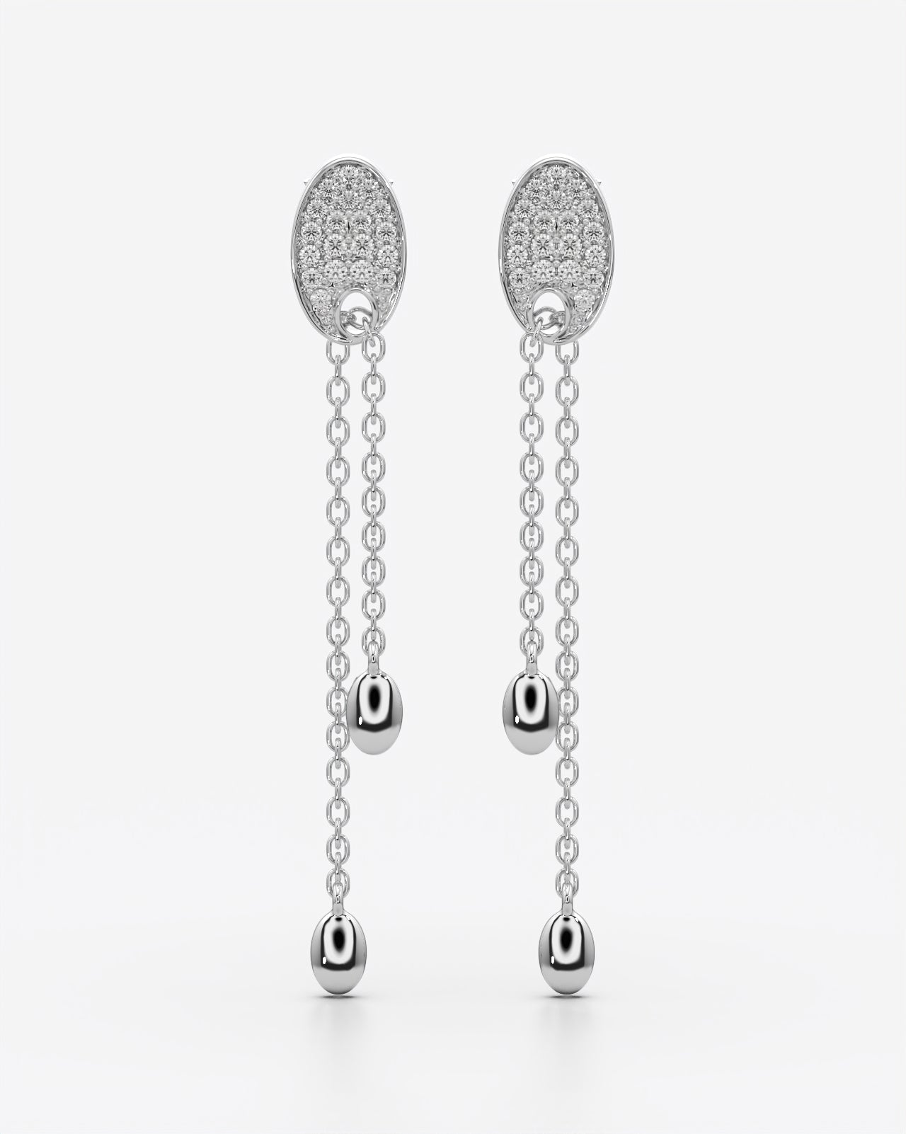 Pave Oval Drop Chain Dangle Earrings