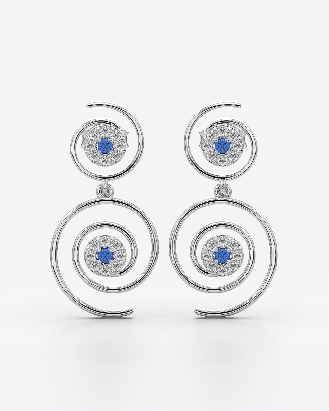 Celestial Spiral Drop Earrings with Blue Stones