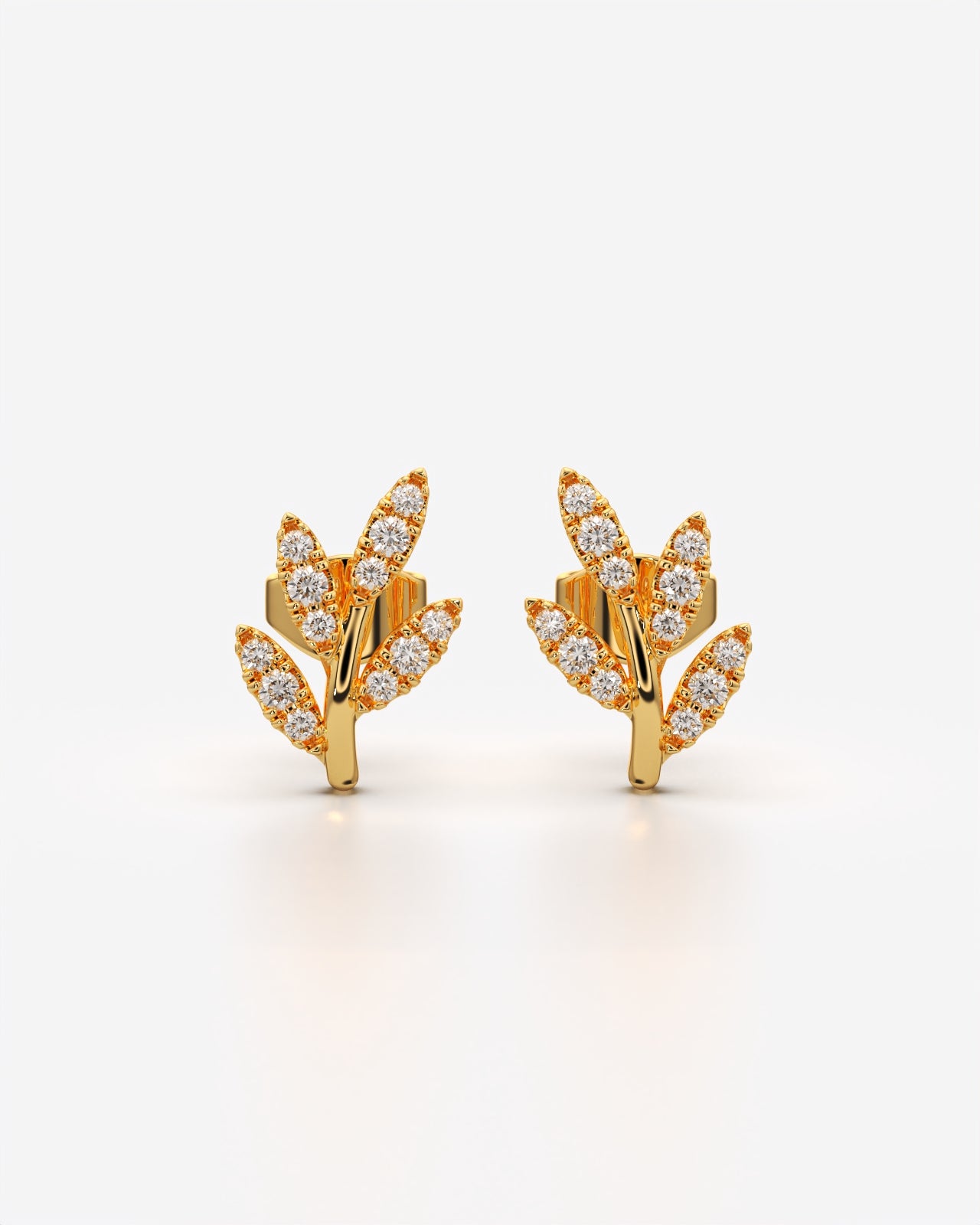 Pave Leaf Branch Stud Earrings