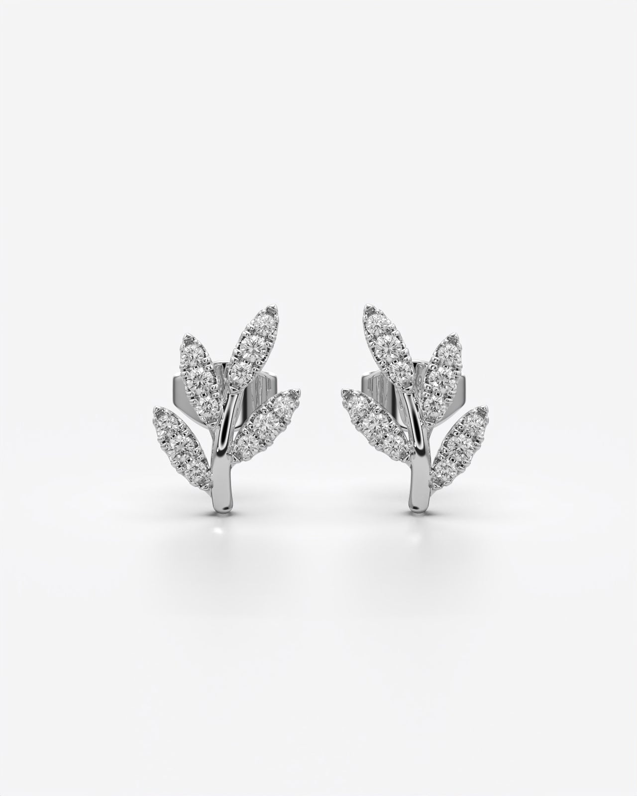 Pave Leaf Branch Stud Earrings