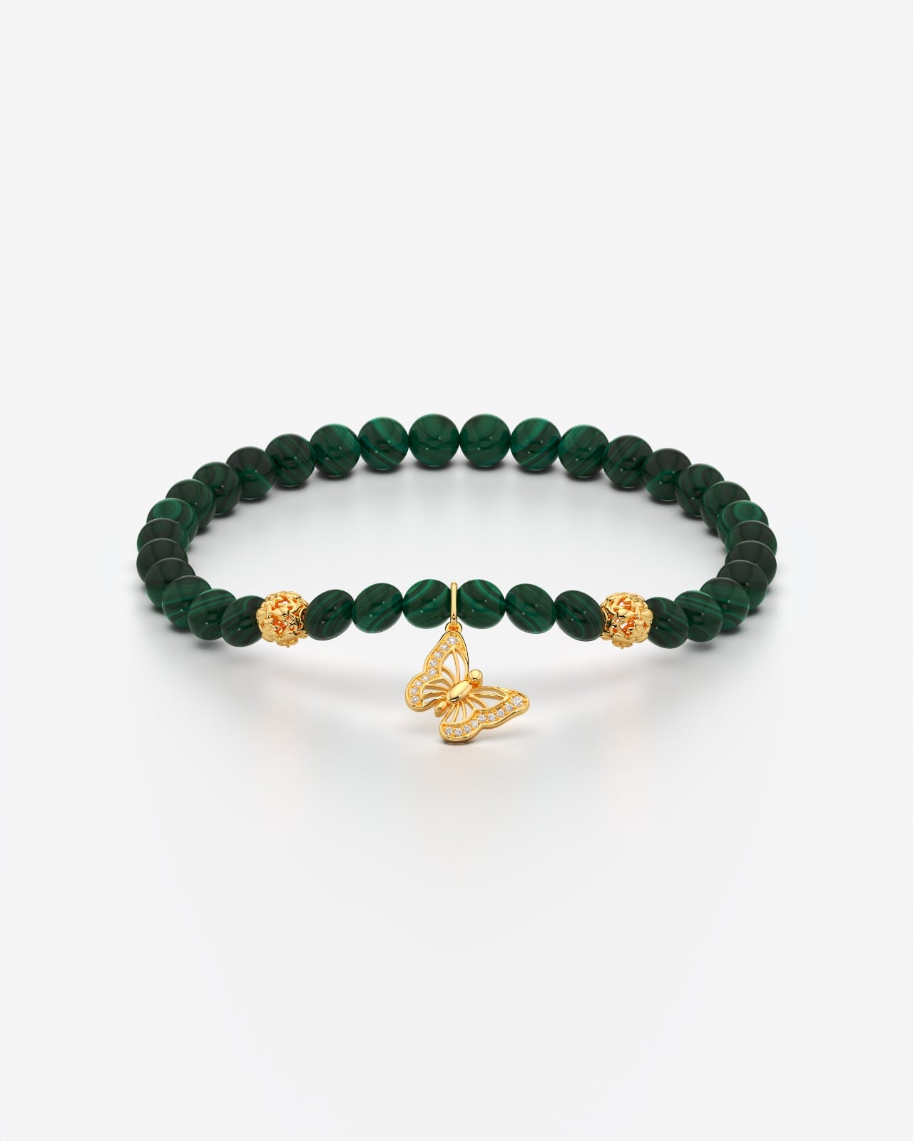Green Bead Bracelet with Butterfly Charm