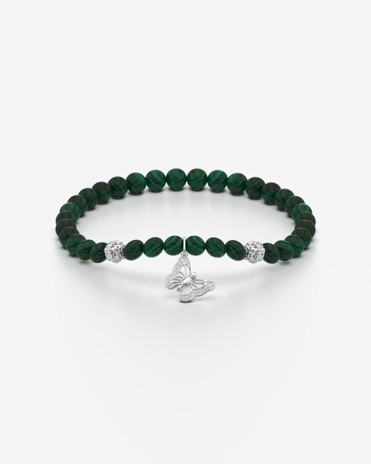 Green Bead Bracelet with Butterfly Charm