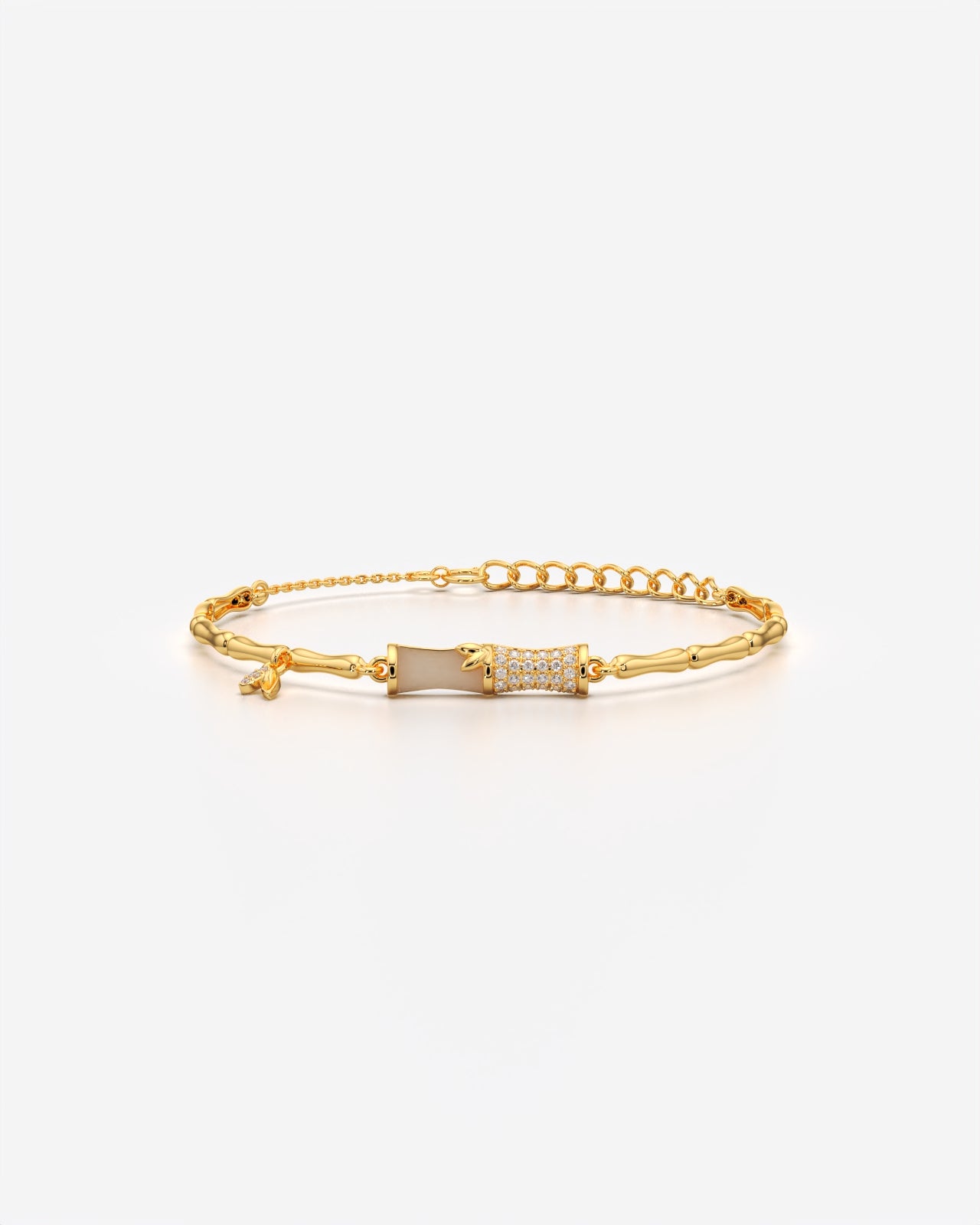 Bamboo Crystal Charm Bracelet with Adjustable Chain