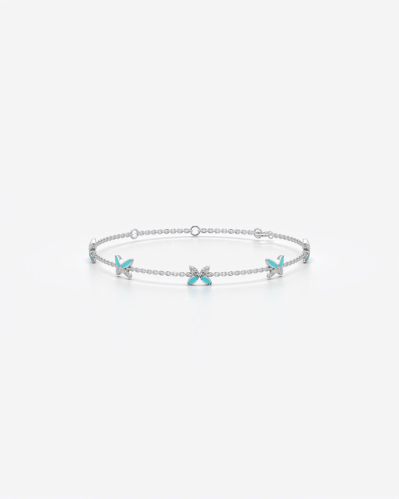 Turquoise Butterfly Chain Bracelet with Crystals