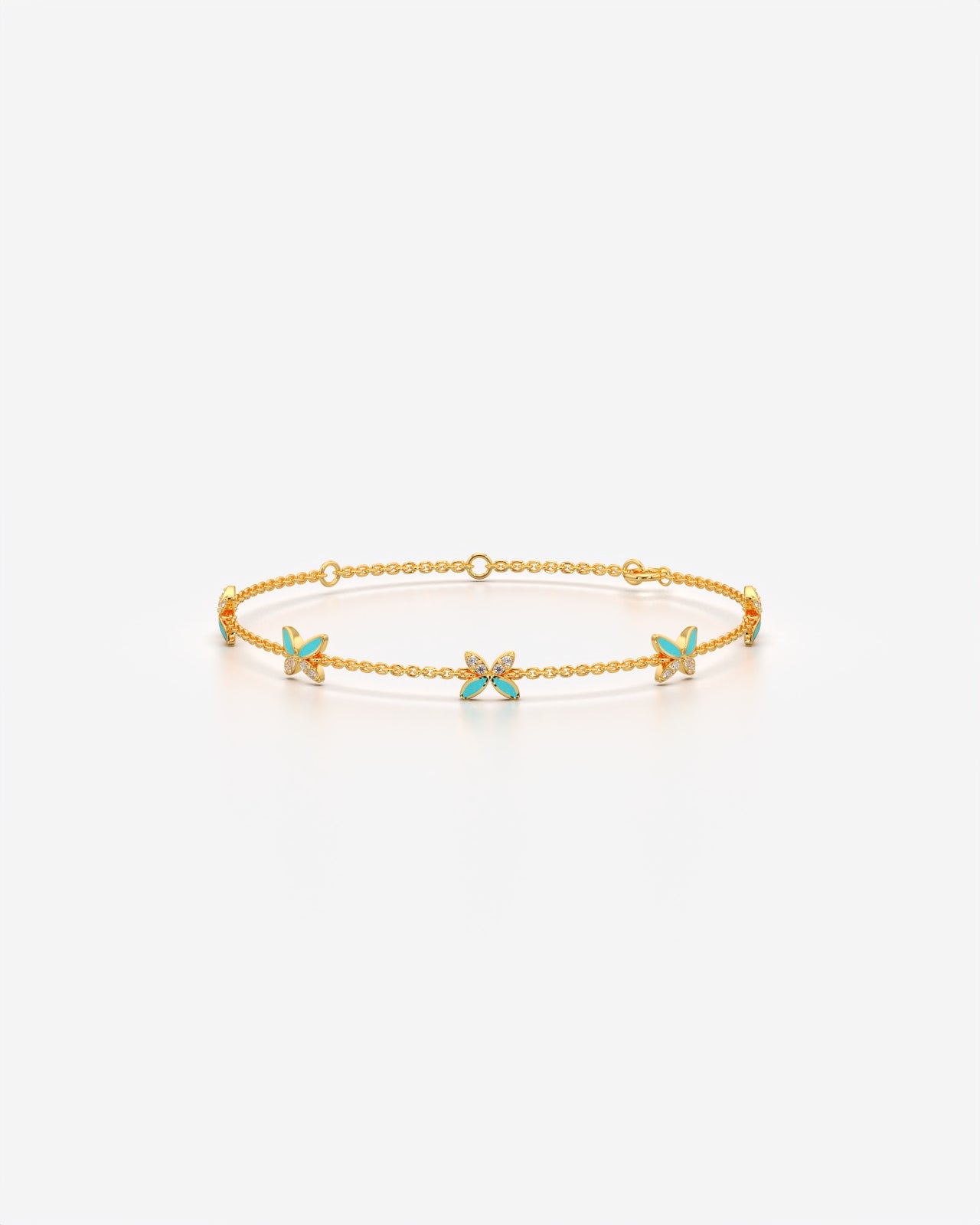 Turquoise Butterfly Chain Bracelet with Crystals