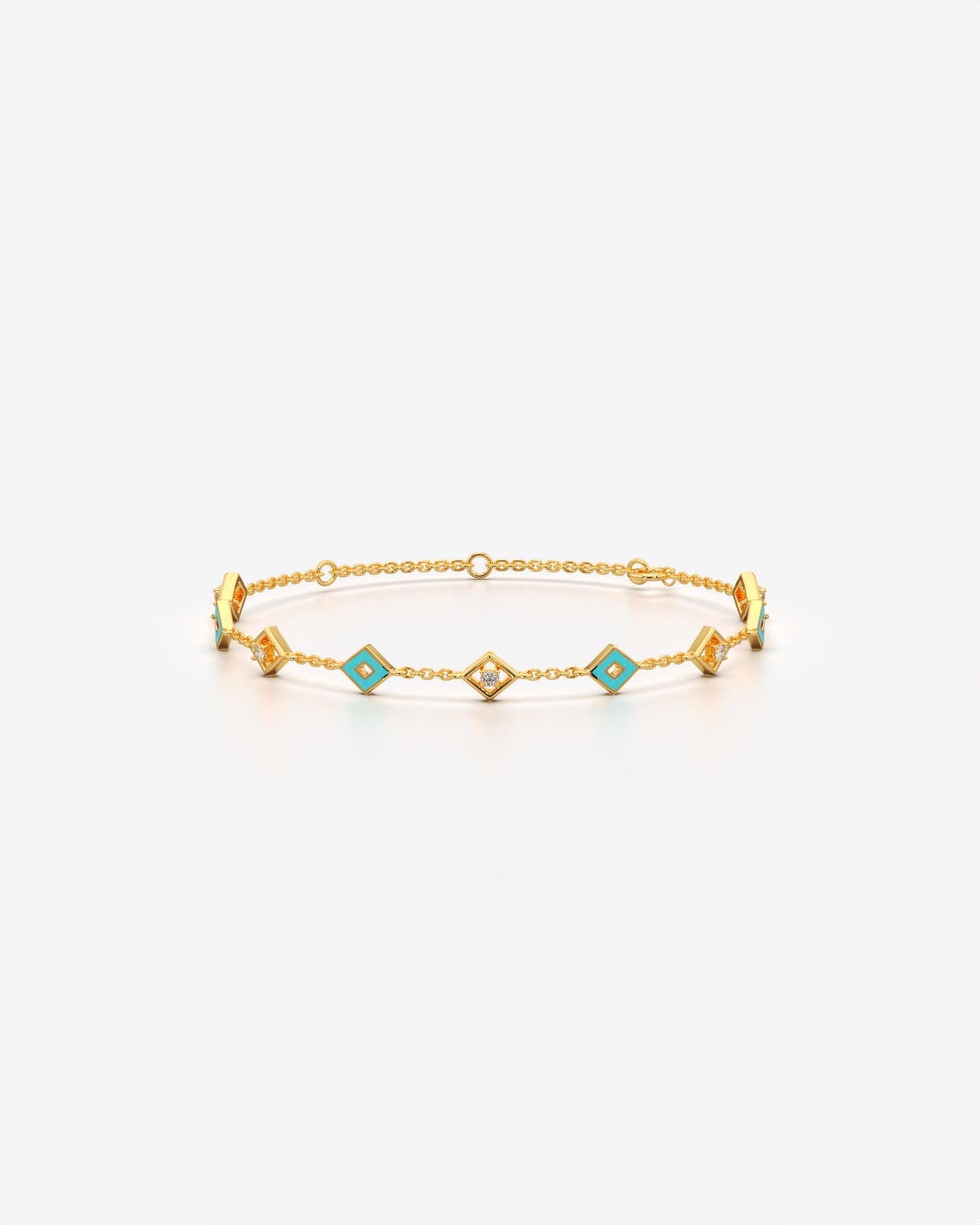 Turquoise Diamond Station Chain Bracelet