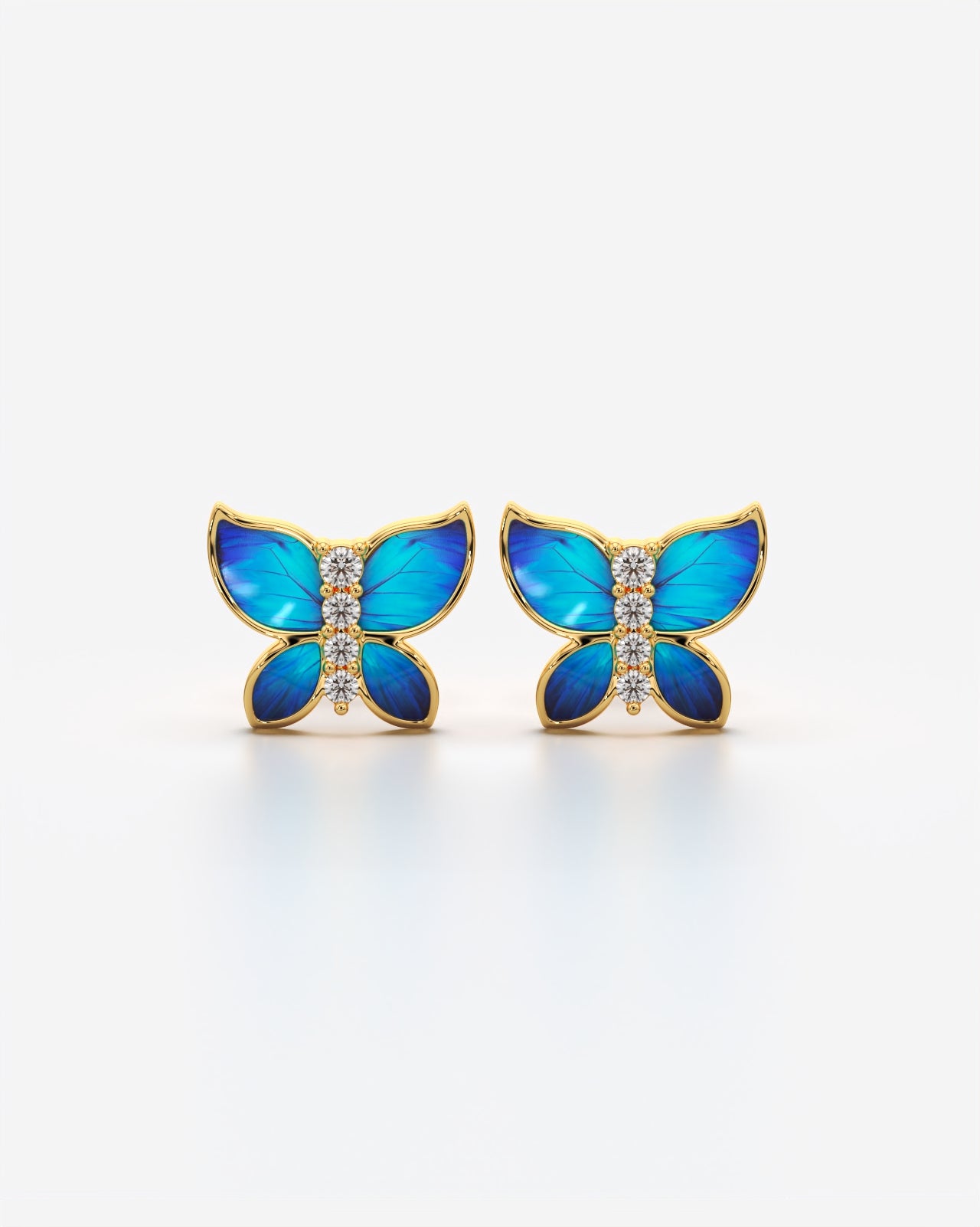 Blue Butterfly Enamel Stud Earrings with Crystals