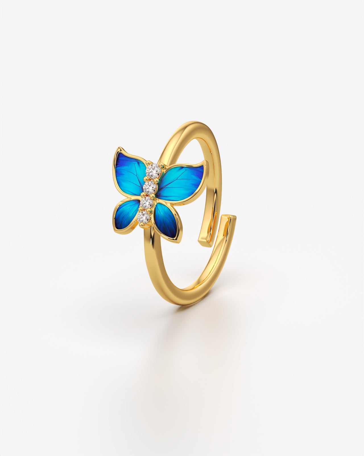 Enchanting Blue Butterfly Crystal Adjustable Ring