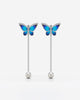 Blue Butterfly Pearl Drop Chain Earrings