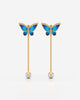 Blue Butterfly Pearl Drop Chain Earrings