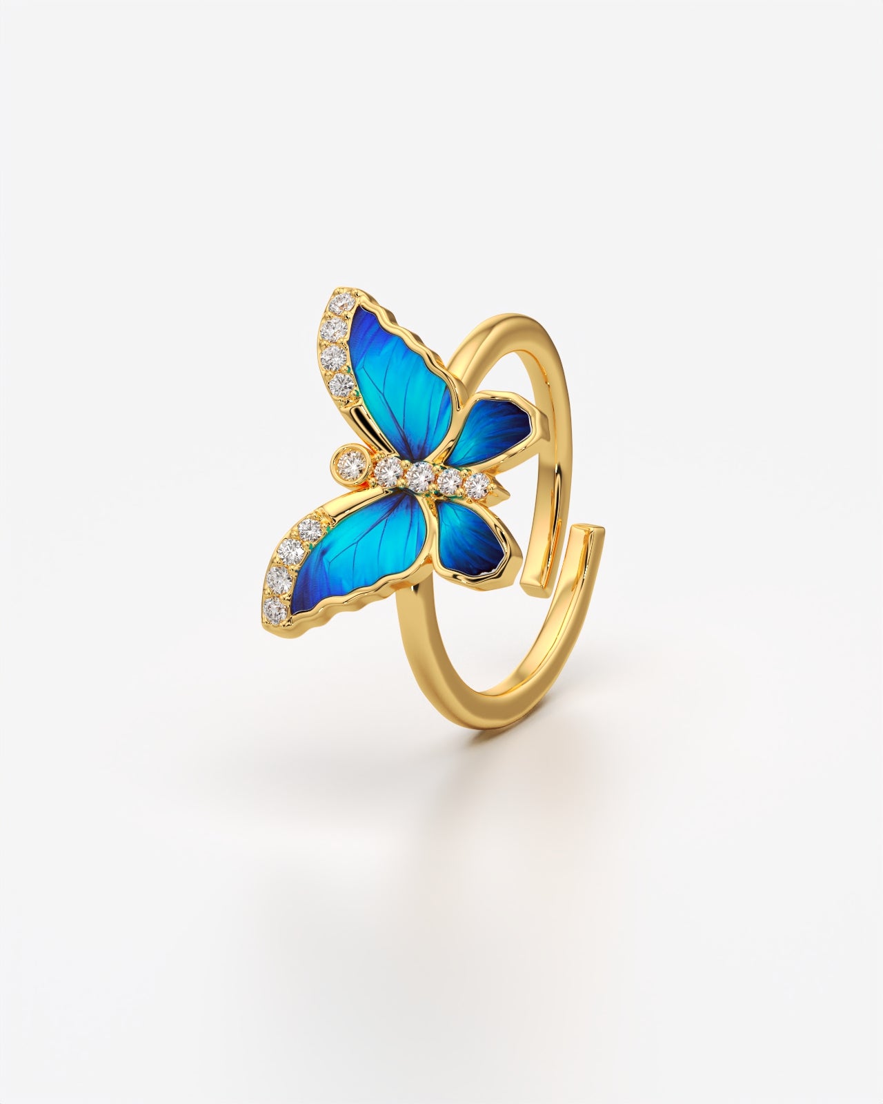 Enchanting Blue Butterfly Enamel Adjustable Ring