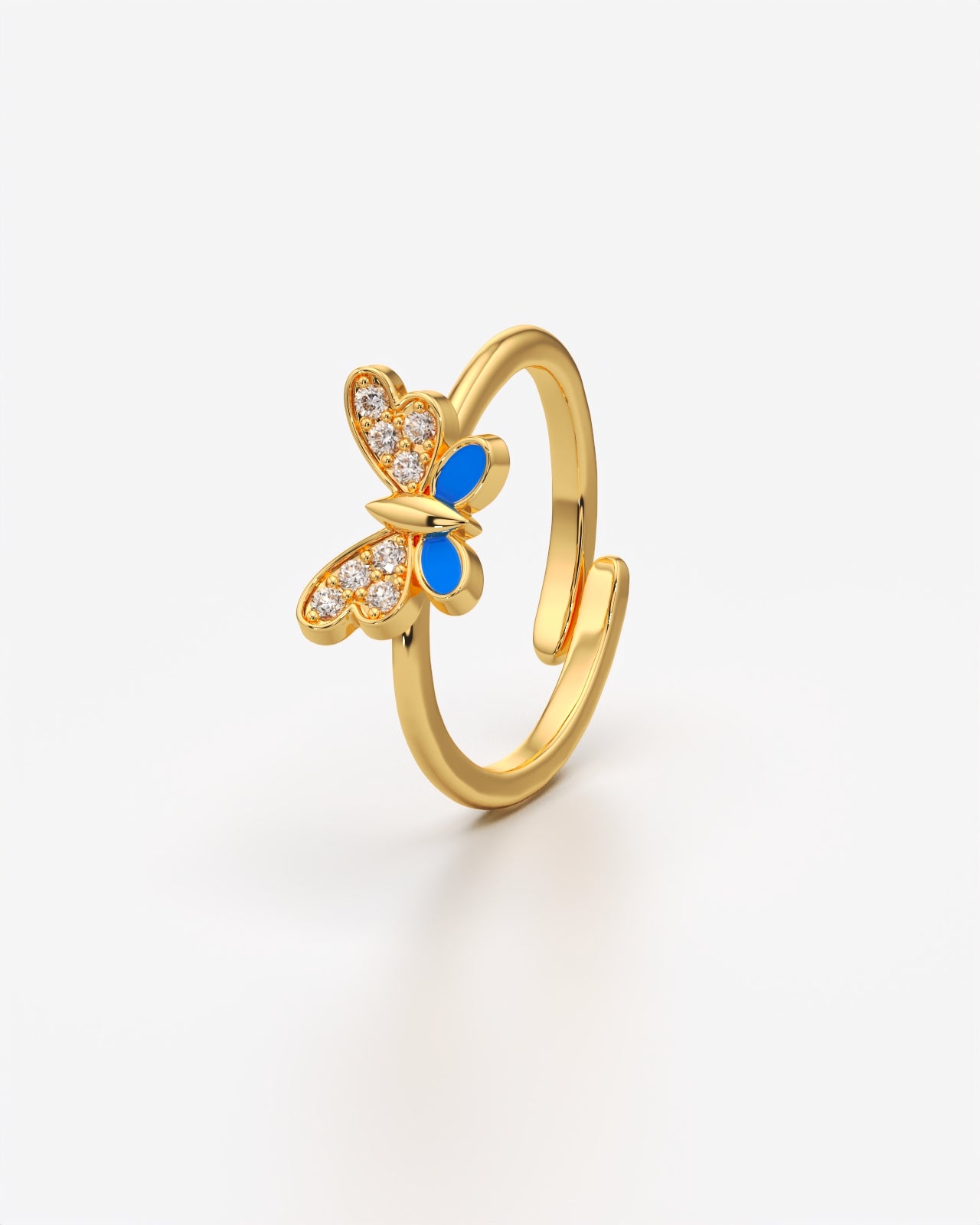 Sparkling Butterfly Ring with Blue Enamel Accent