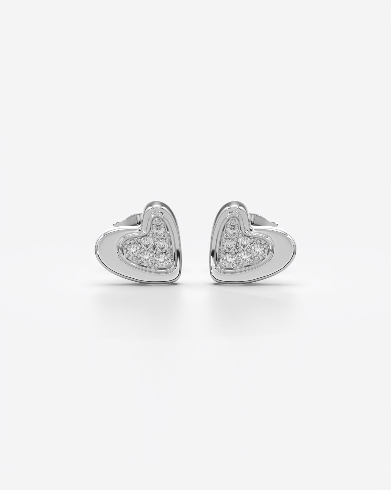 Sparkling Heart Stud Earrings with Pave Crystals