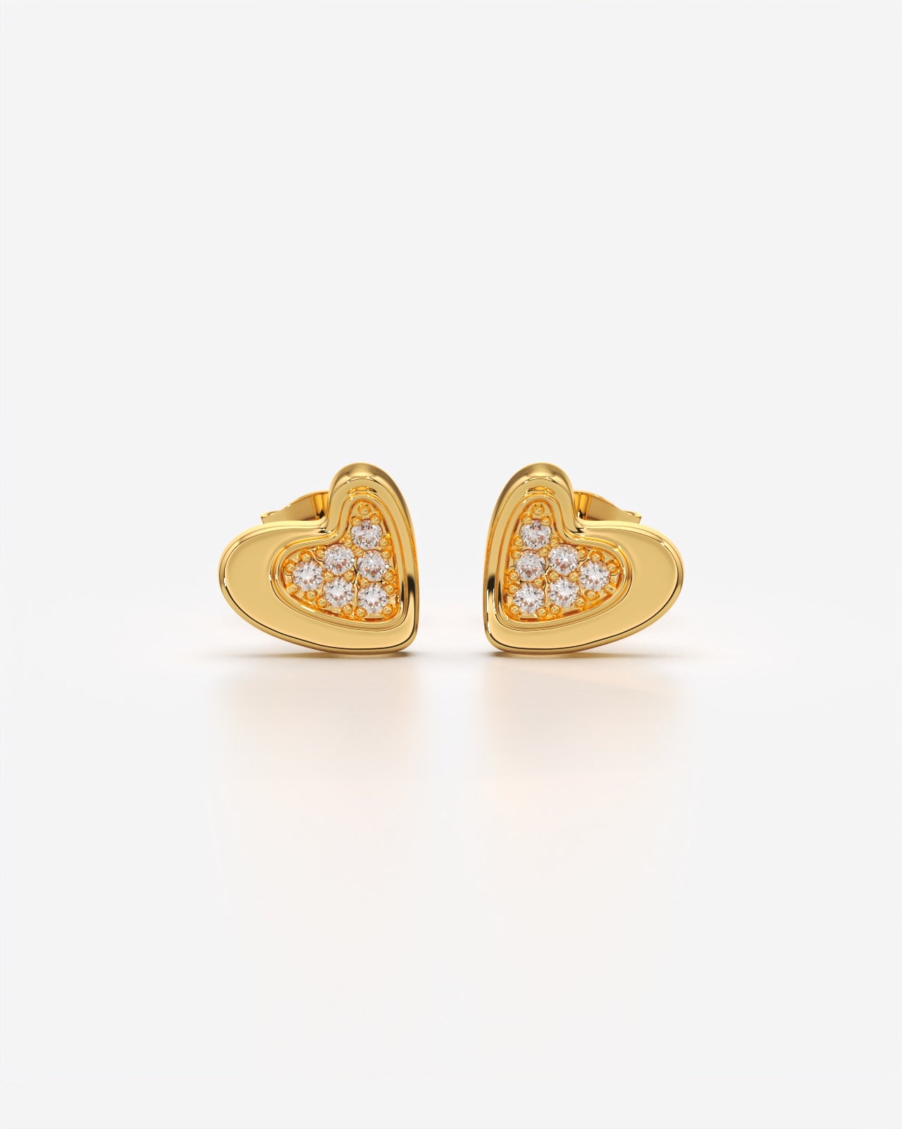 Sparkling Heart Stud Earrings with Pave Crystals
