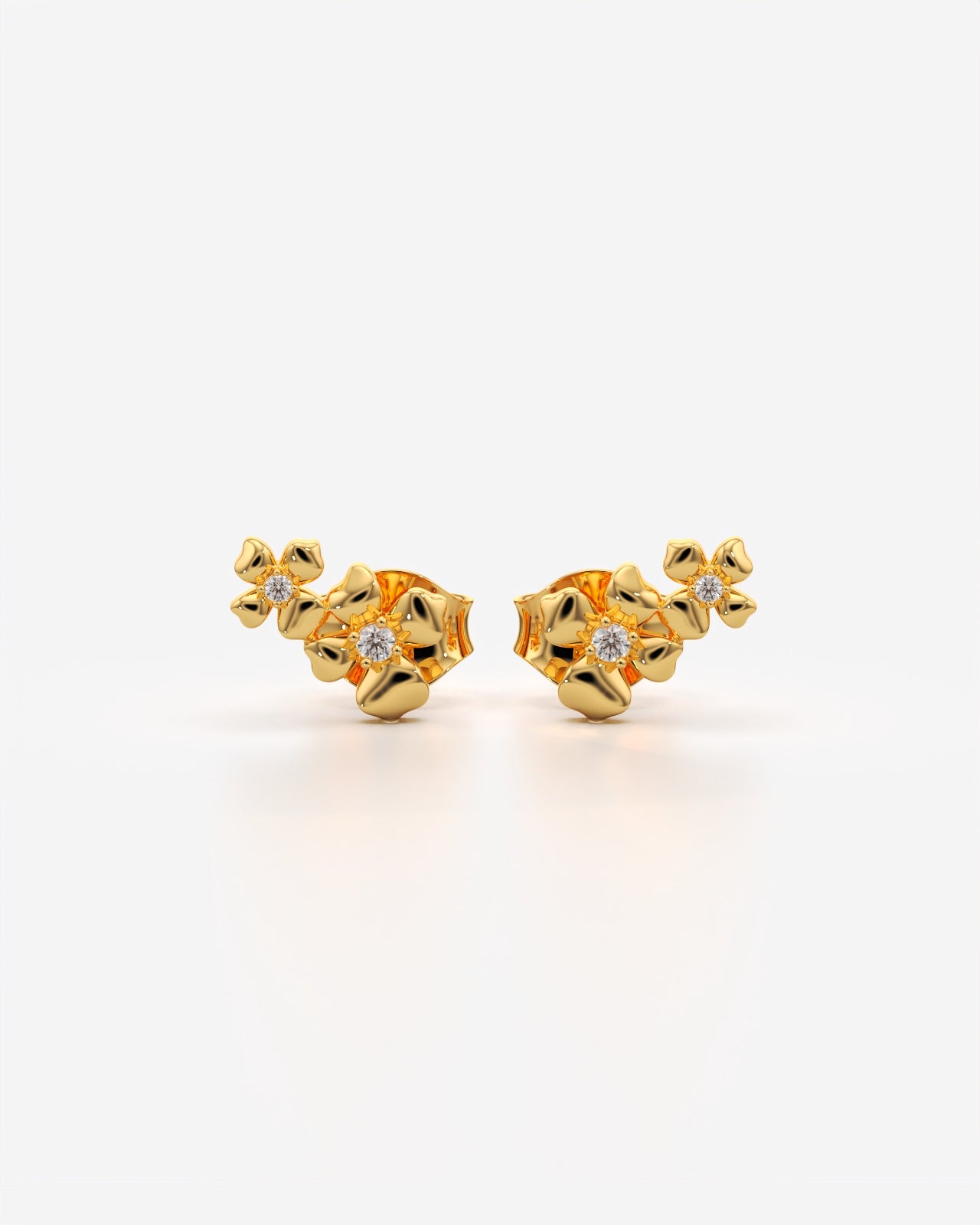 Dual Bloom Diamond Stud Earrings