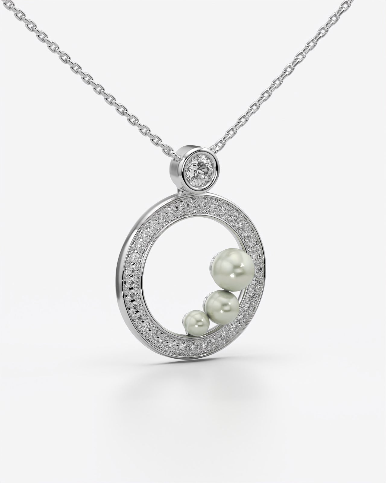 Pearl Trio Circle Pendant with Crystal Halo