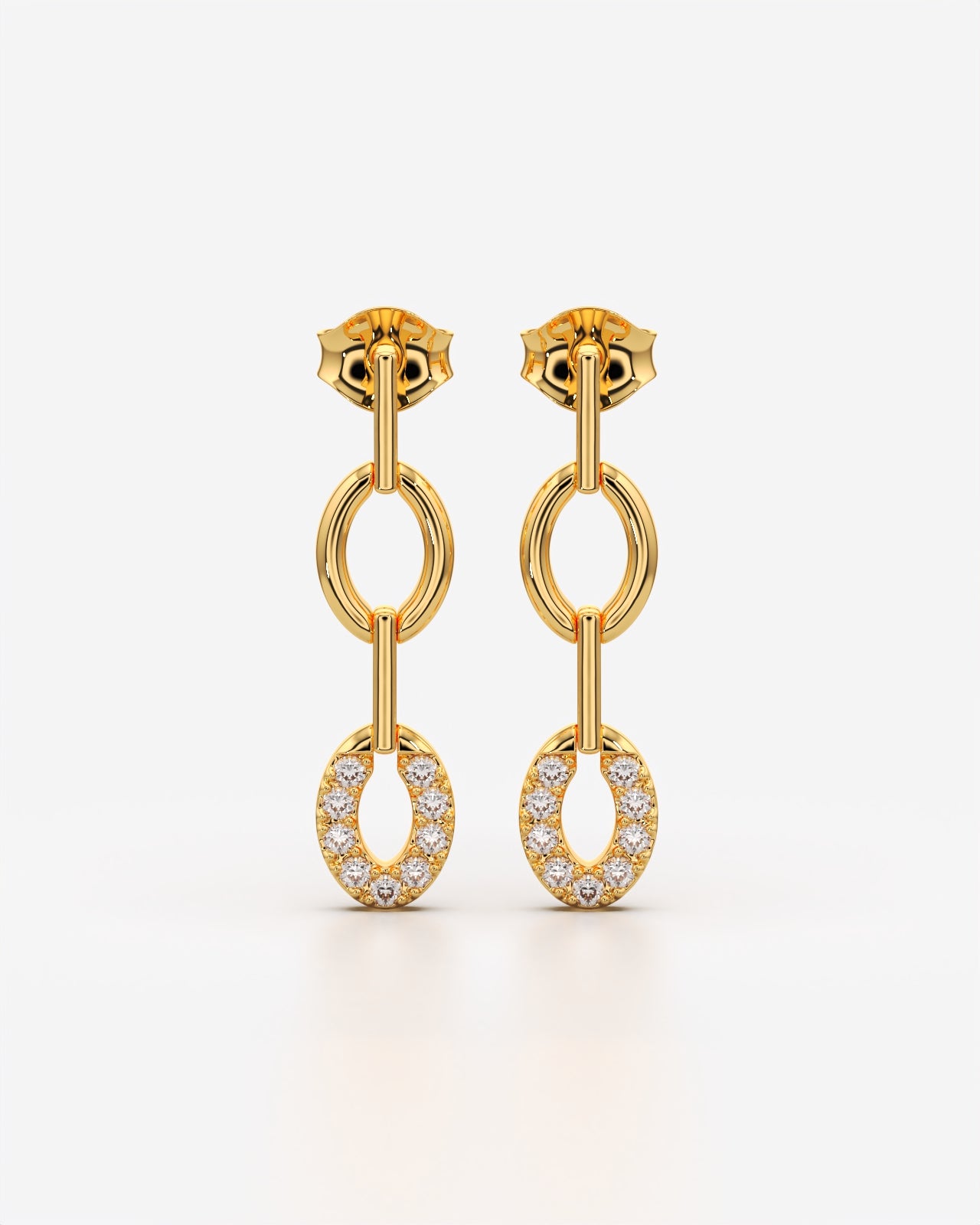 Linked Oval Drop Earrings with Pavé Stones