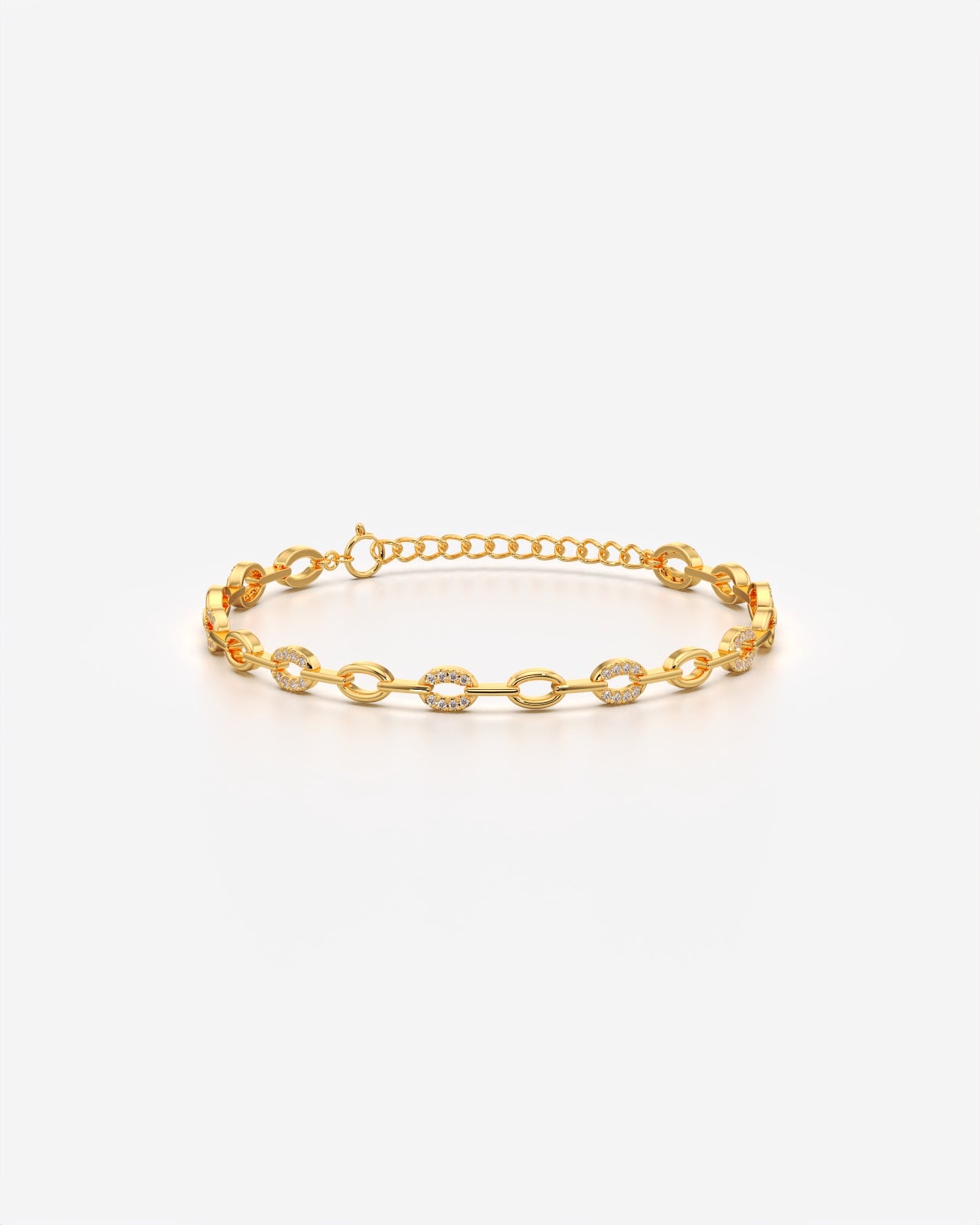 Crystal Oval Link Chain Bangle Bracelet
