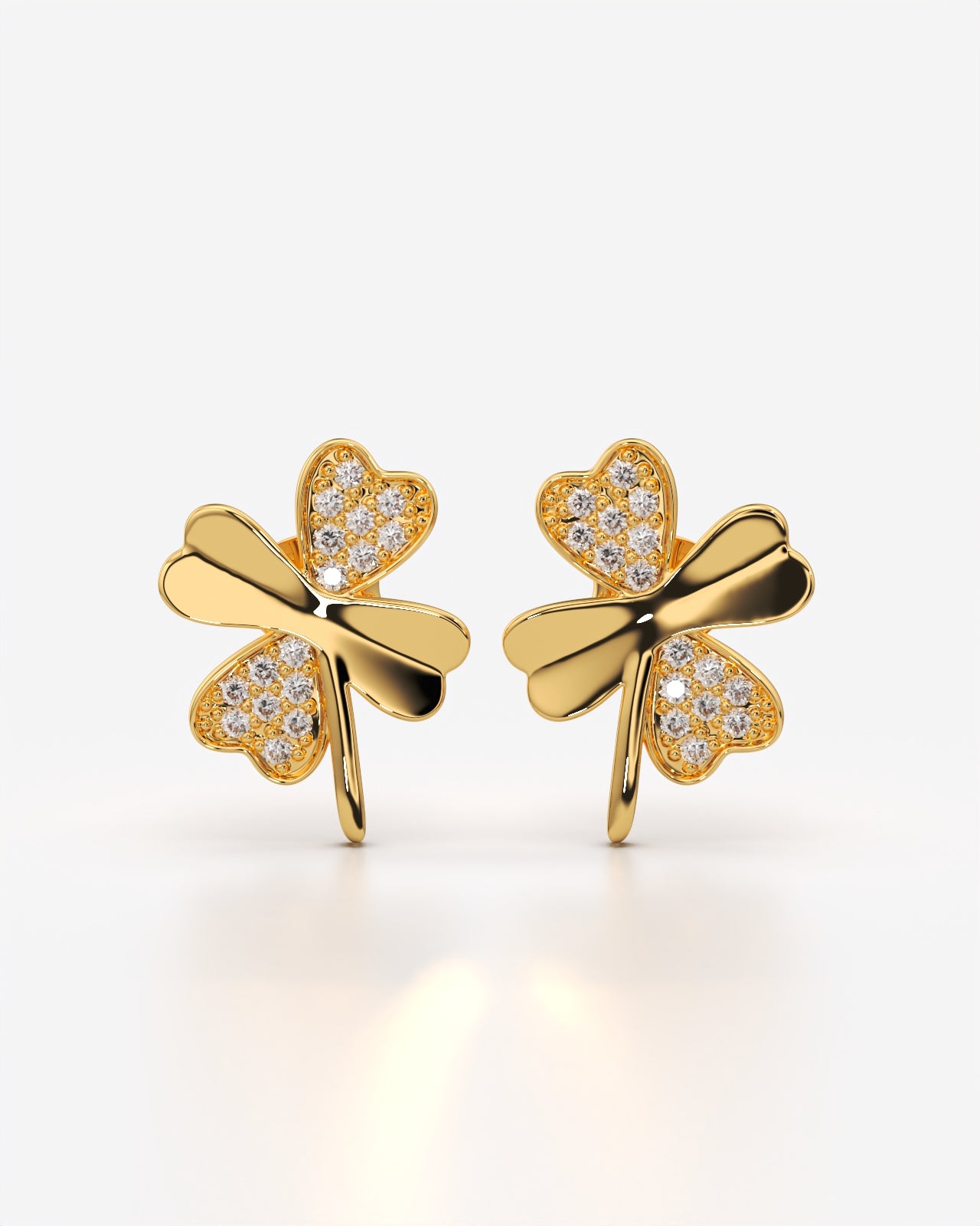 Lucky Clover Crystal Stud Earrings for Women