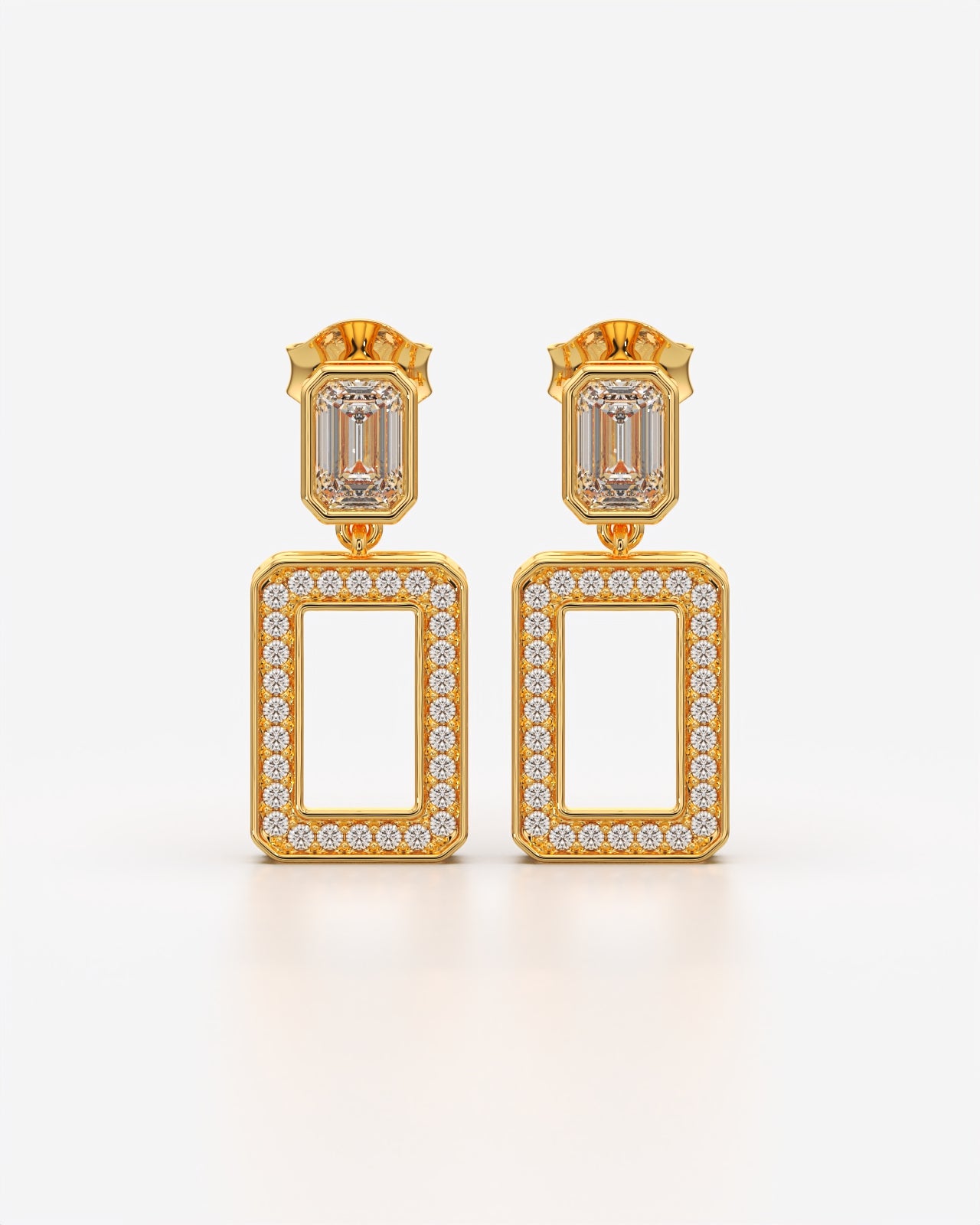 Geometric Frame Drop Earrings with Crystals