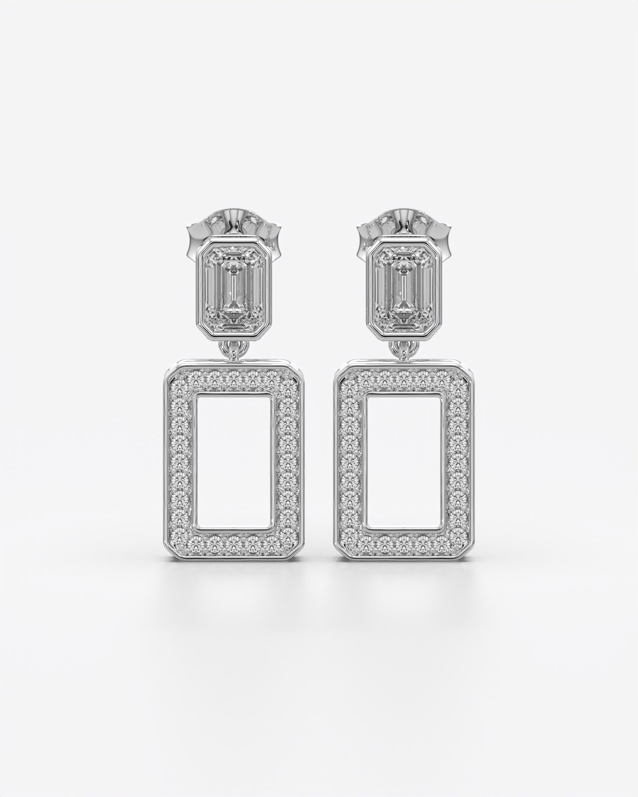 Geometric Frame Drop Earrings with Crystals