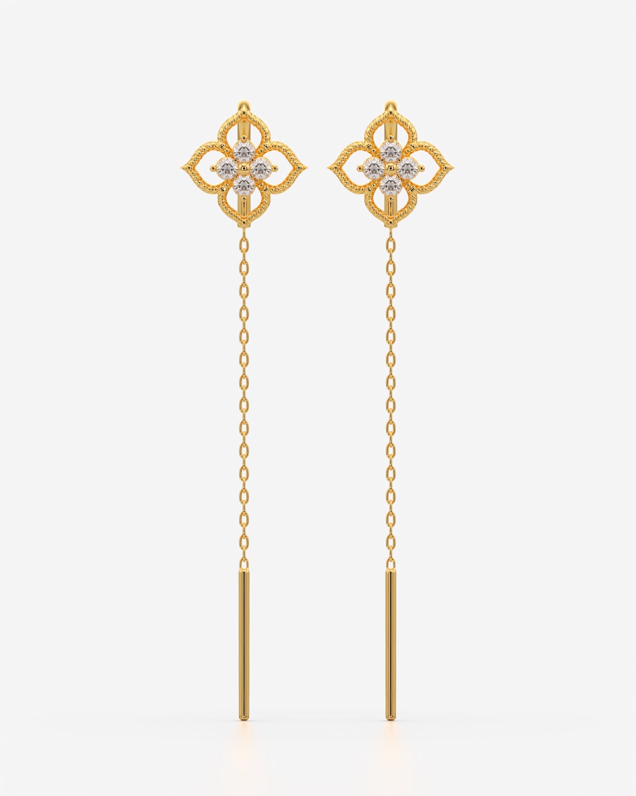 Open Flower Long Threader Earrings