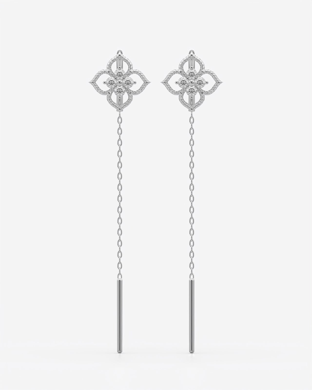 Open Flower Long Threader Earrings