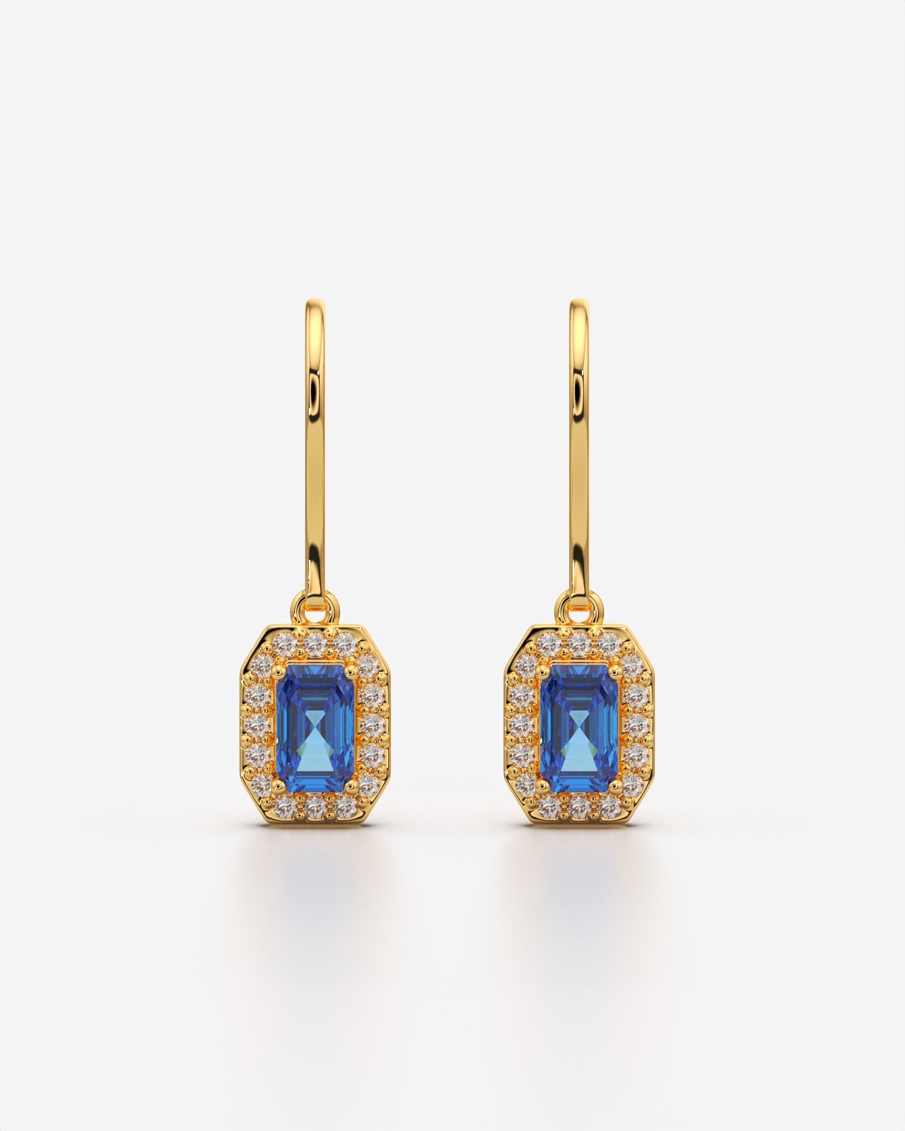 Blue Emerald Cut Drop Earrings