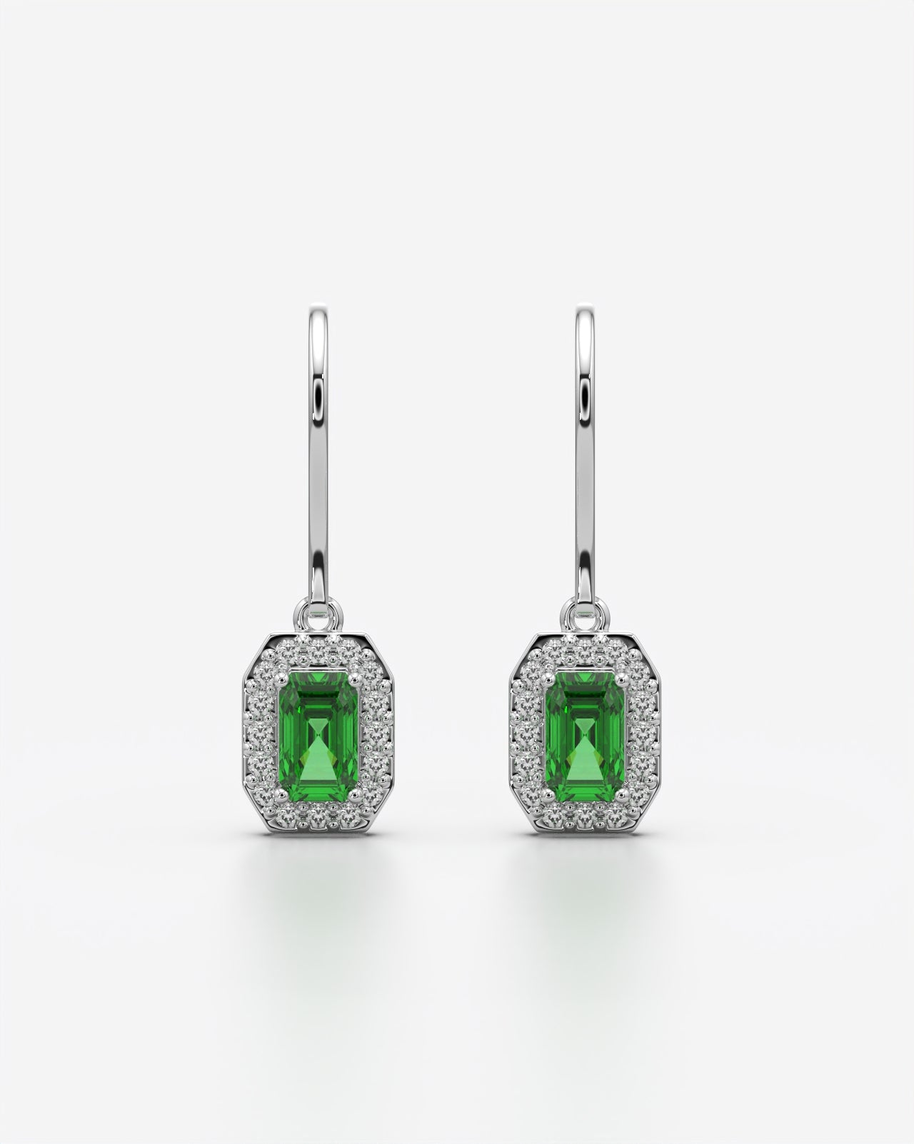 Green Emerald Cut Drop Earrings