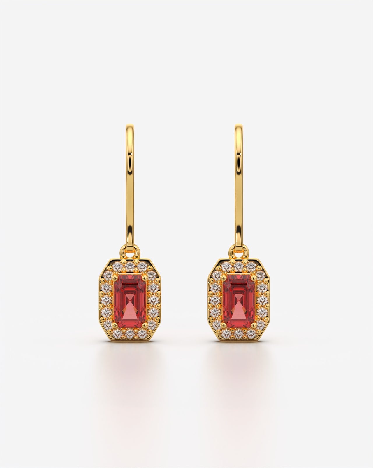Red Emerald Cut Drop Earrings