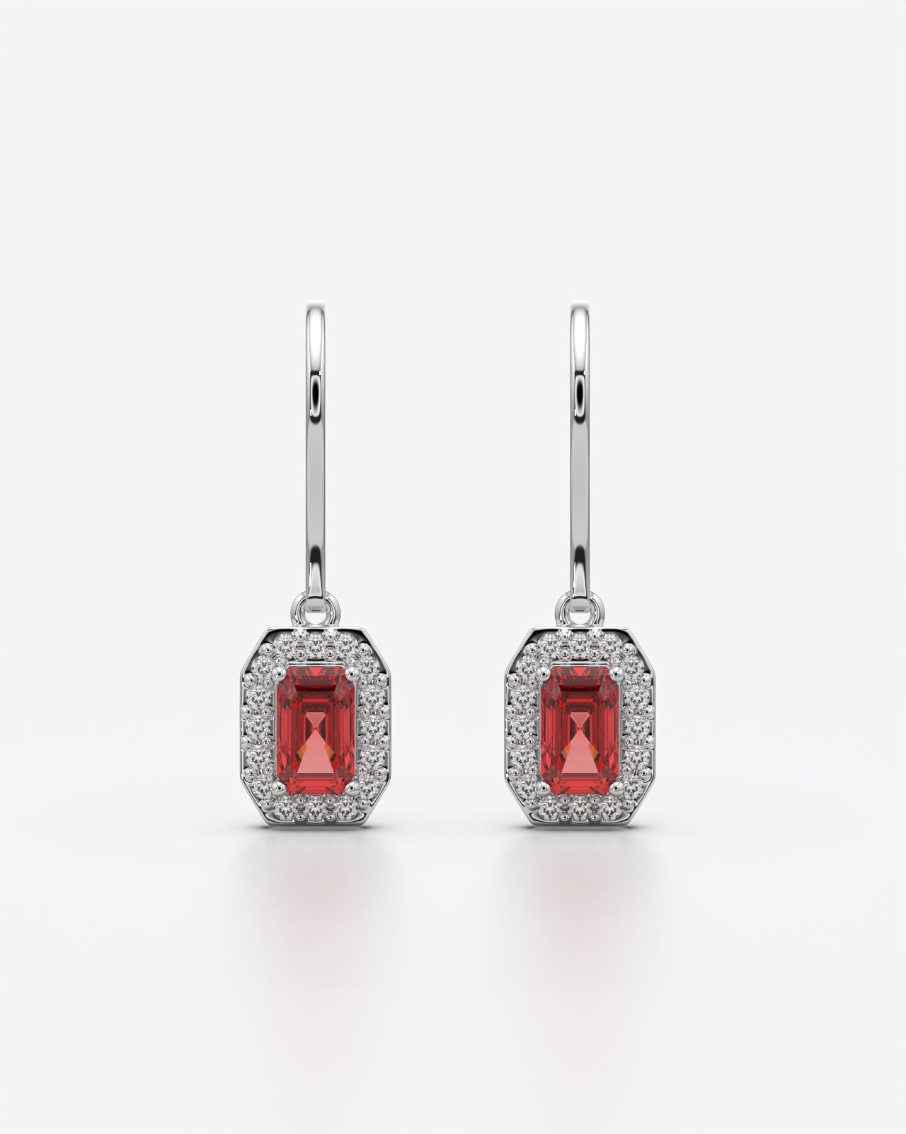 Red Emerald Cut Drop Earrings
