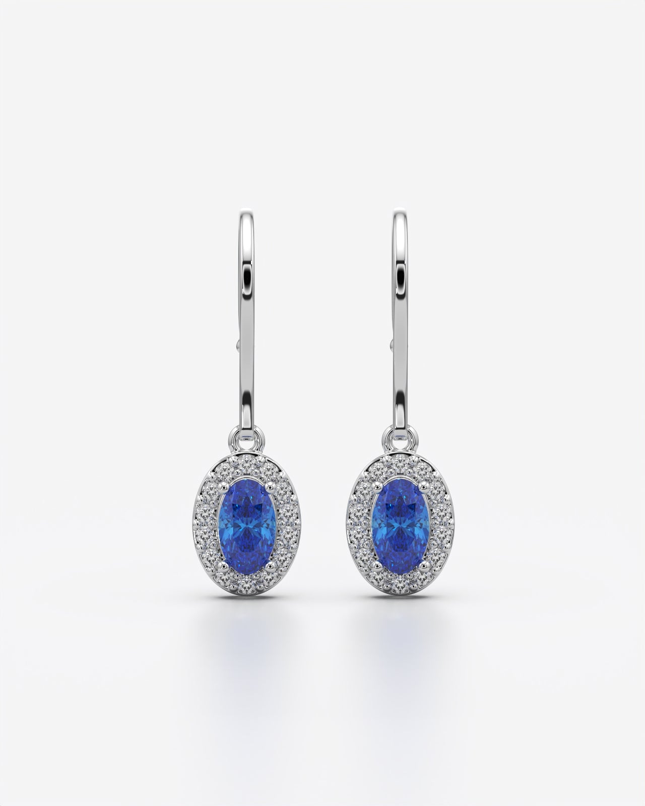 Blue Oval Halo Drop Earrings