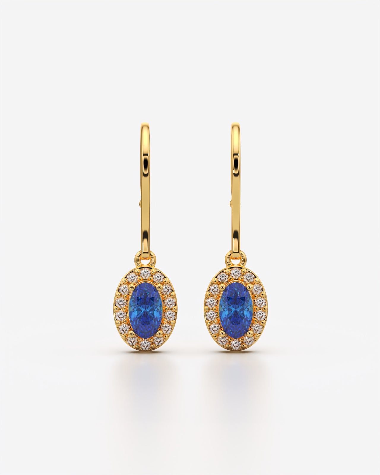 Blue Oval Halo Drop Earrings