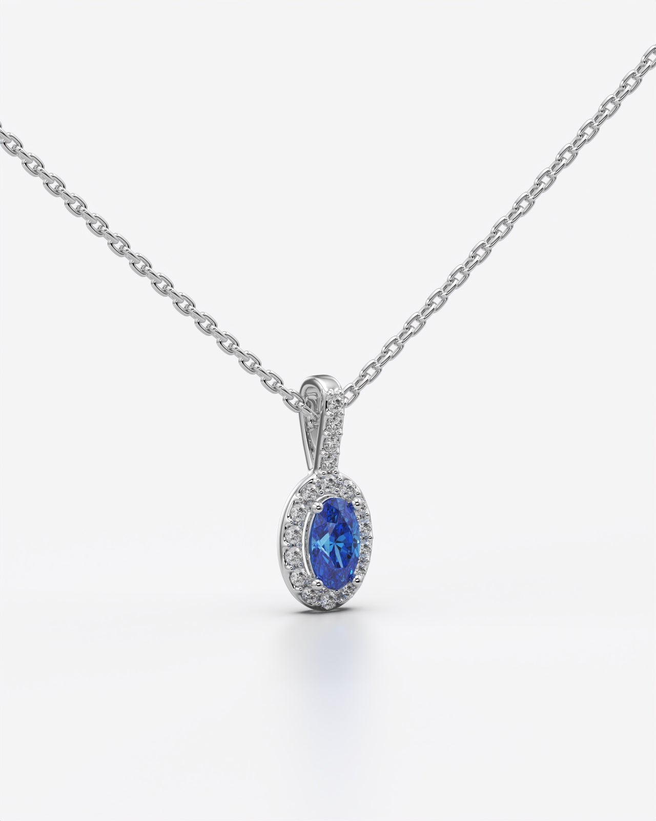 Blue Oval Halo Drop Pendant