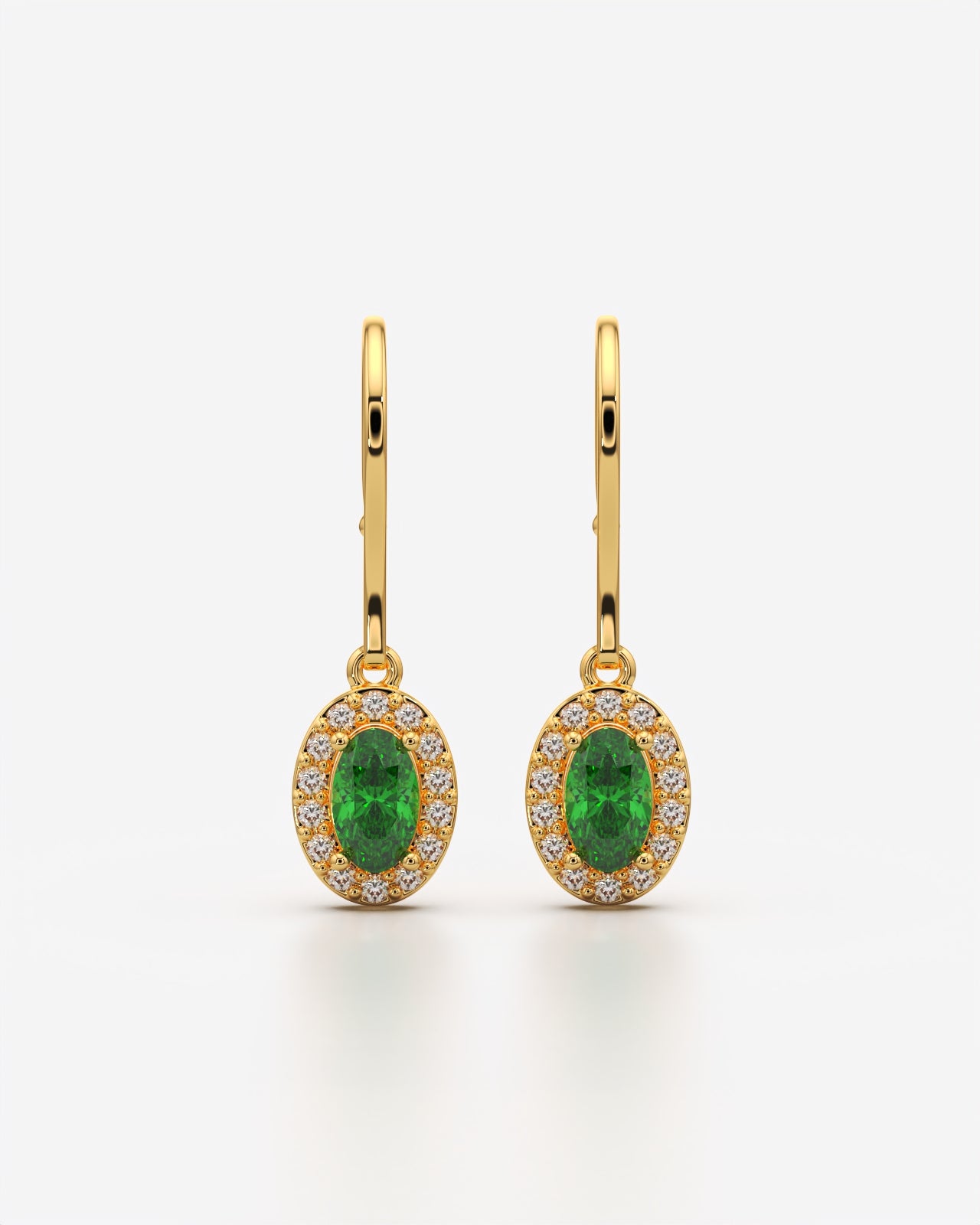 Green Oval Halo Drop Earrings