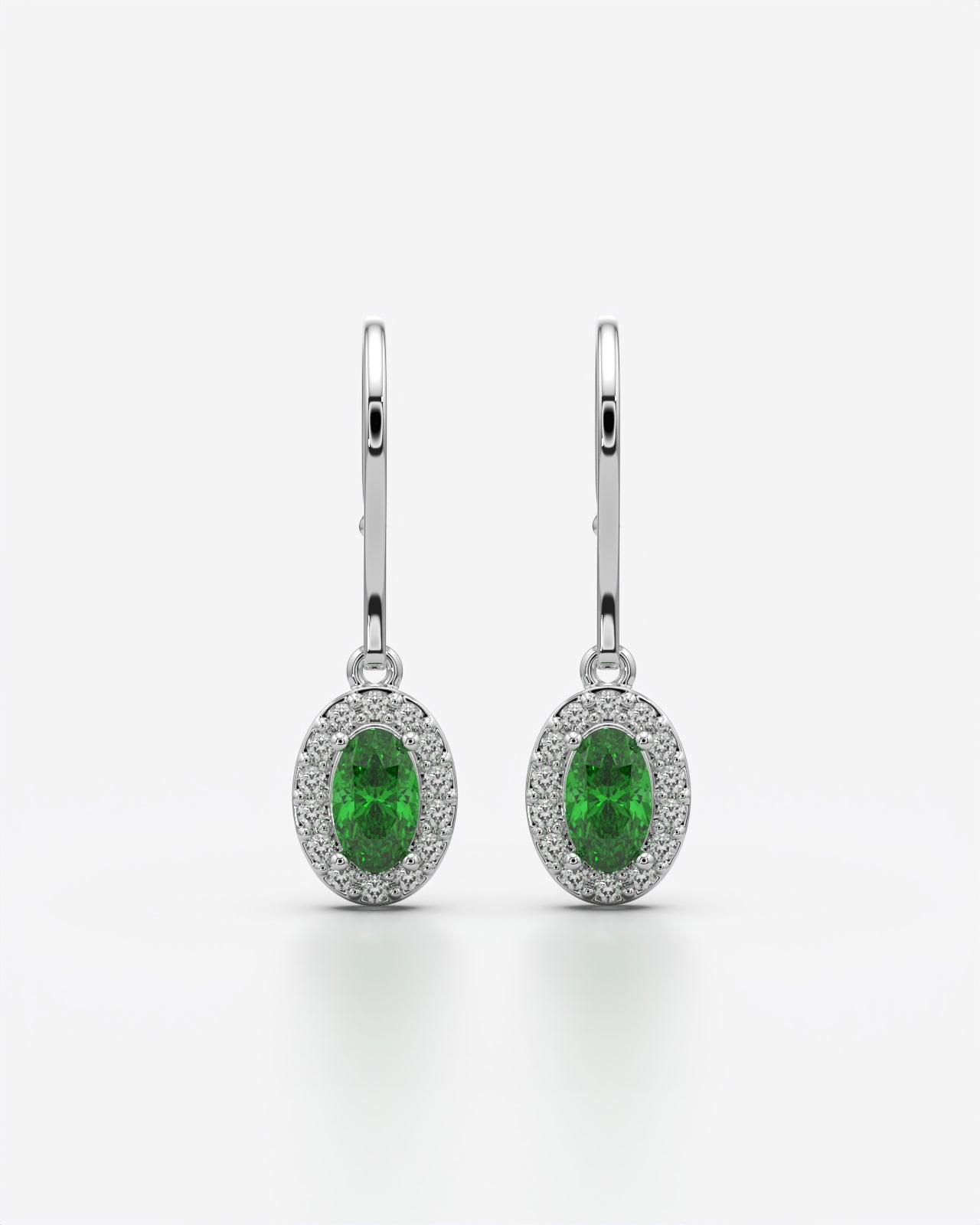 Green Oval Halo Drop Earrings
